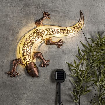 Haushalt International LED Wandleuchte, LED-Leuchtmittel fest verbaut, Warmweiß, Außenlampe Solar Wandleuchte Gecko braun 10x LED warmweiß H 69 cm