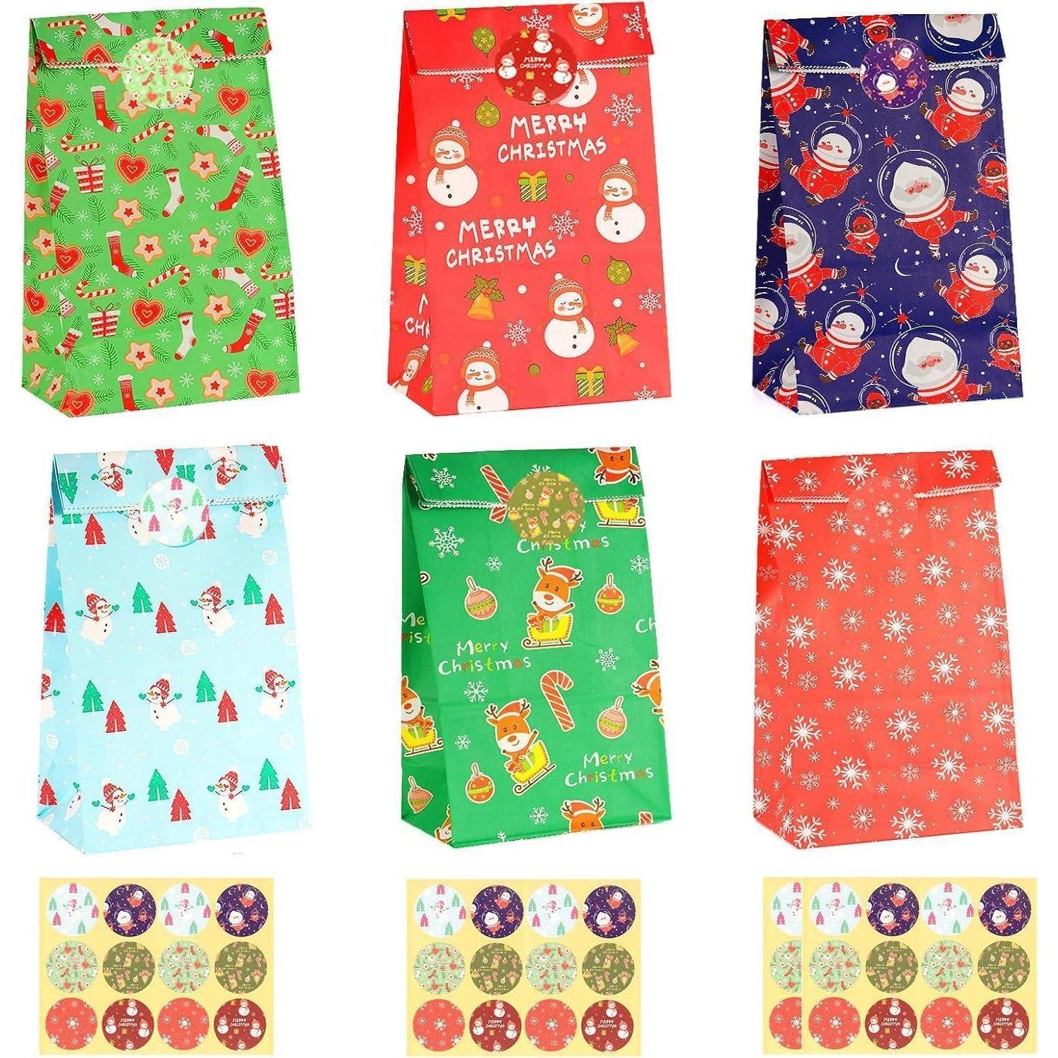 LuxusKollektion Packpapier Papiertüten Weihnachten 48 Stück Kraftpapier Aufkleber Bunt-48