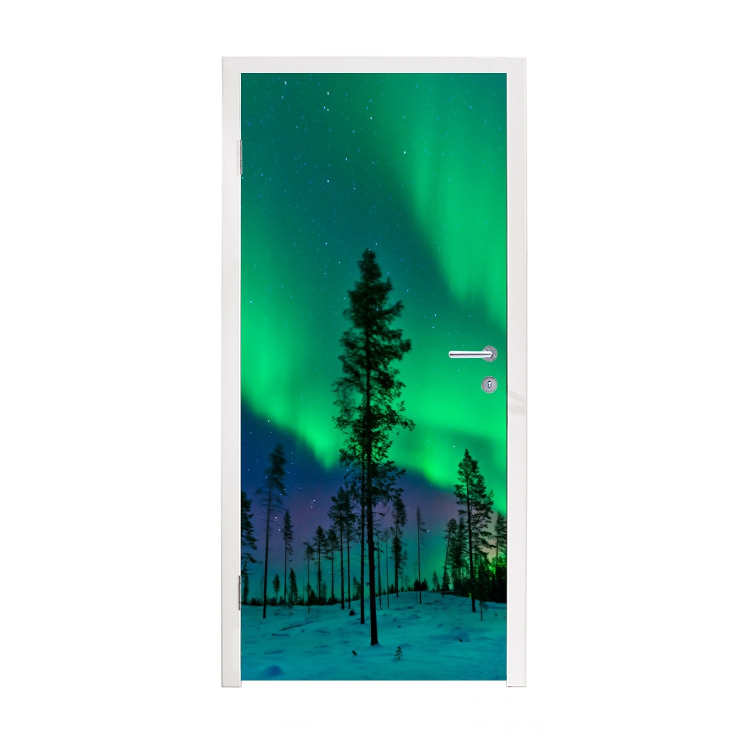 MuchoWow Türtapete Nordlichter - Schweden - Boom, Matt, bedruckt, (1 St), Fototapete für Tür, Türaufkleber, 75x205 cm