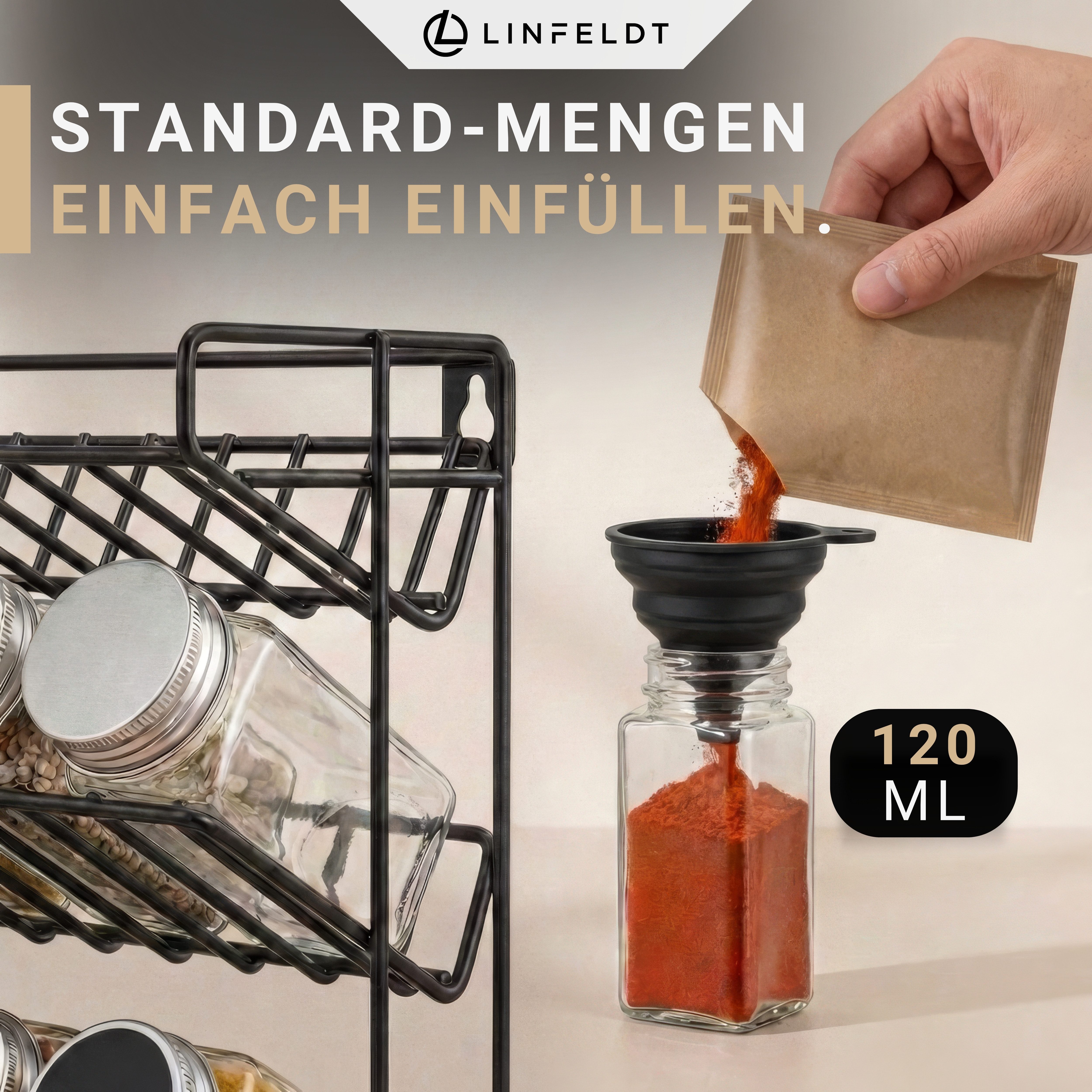 LINFELDT Gewürzregal Gewürzregal 28 Gläser + 108x Sticker, Stift, Schrauben zum Aufhängen – Bild 5 von 5