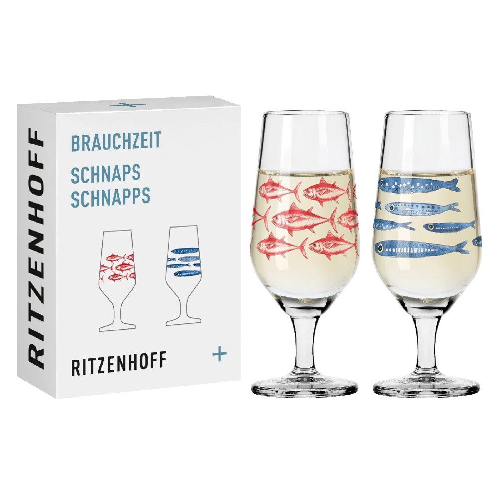 Ritzenhoff Schnapsglas Ritzenhoff Brauchzeit Schnaps 2er #3 #4 D. Garreton F23, Kristallglas