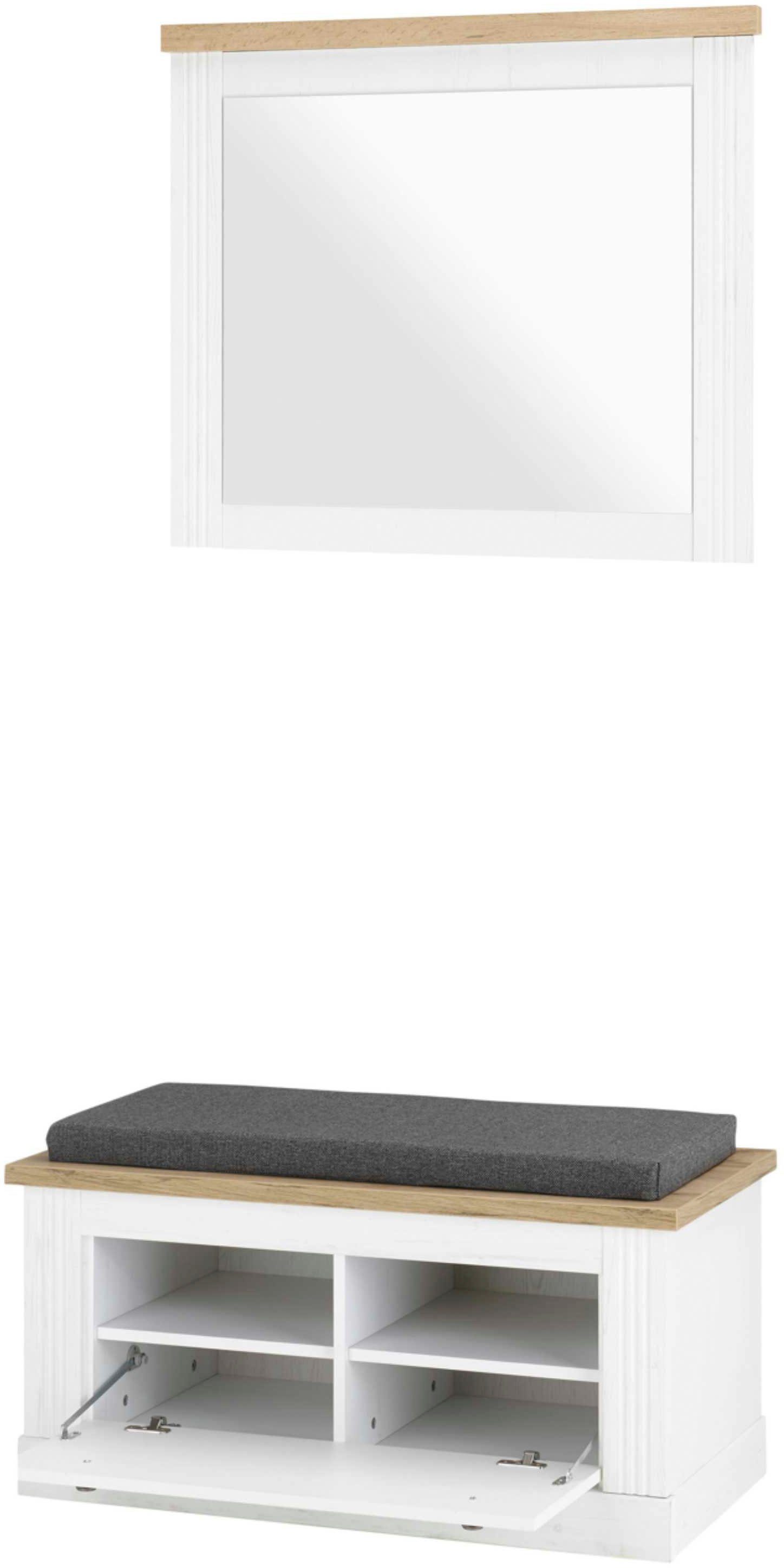 OTTO home Garderoben-Set WESTMINSTER, (2-St., mit Sitzkissen, 4 Fächer, Spiegel), im romantischen Landhausstil