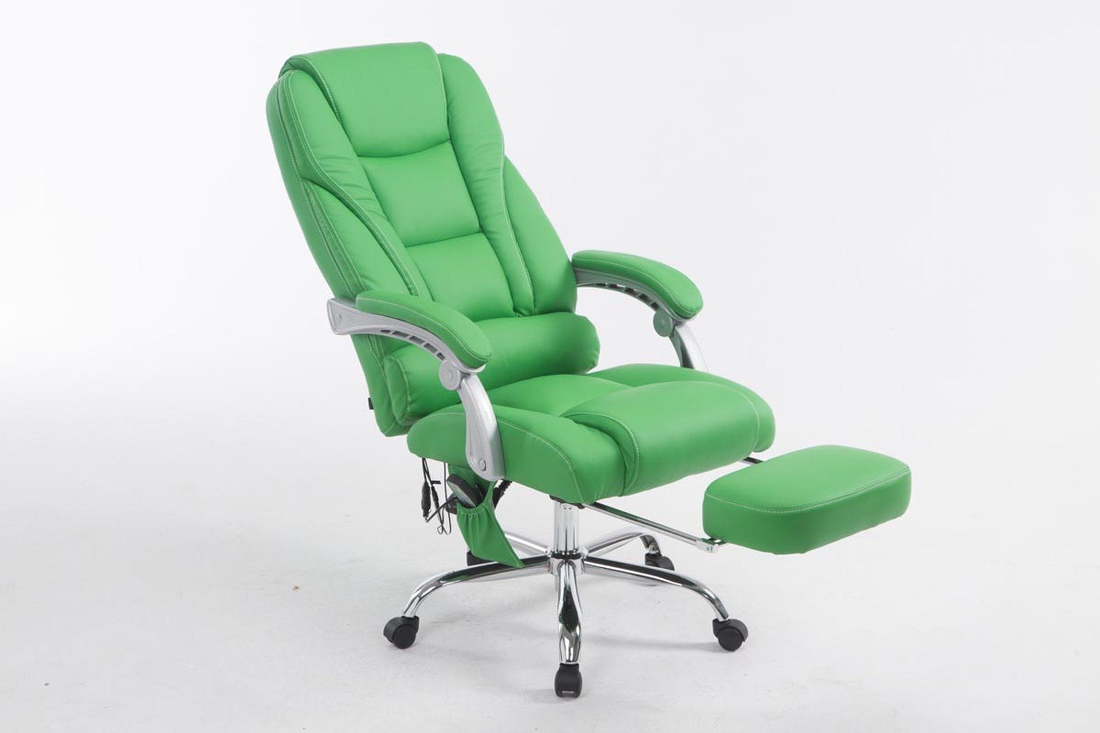 TPFLiving Bürostuhl Pacira-N mit Massagefunktion Kunstleder Bürostuhl Drehstuhl, chrom - und höhenverstellbar - Sitzfläche: 360° (Schreibtischstuhl, drehbar XXL), Chefsessel, grün Gestell: Metall