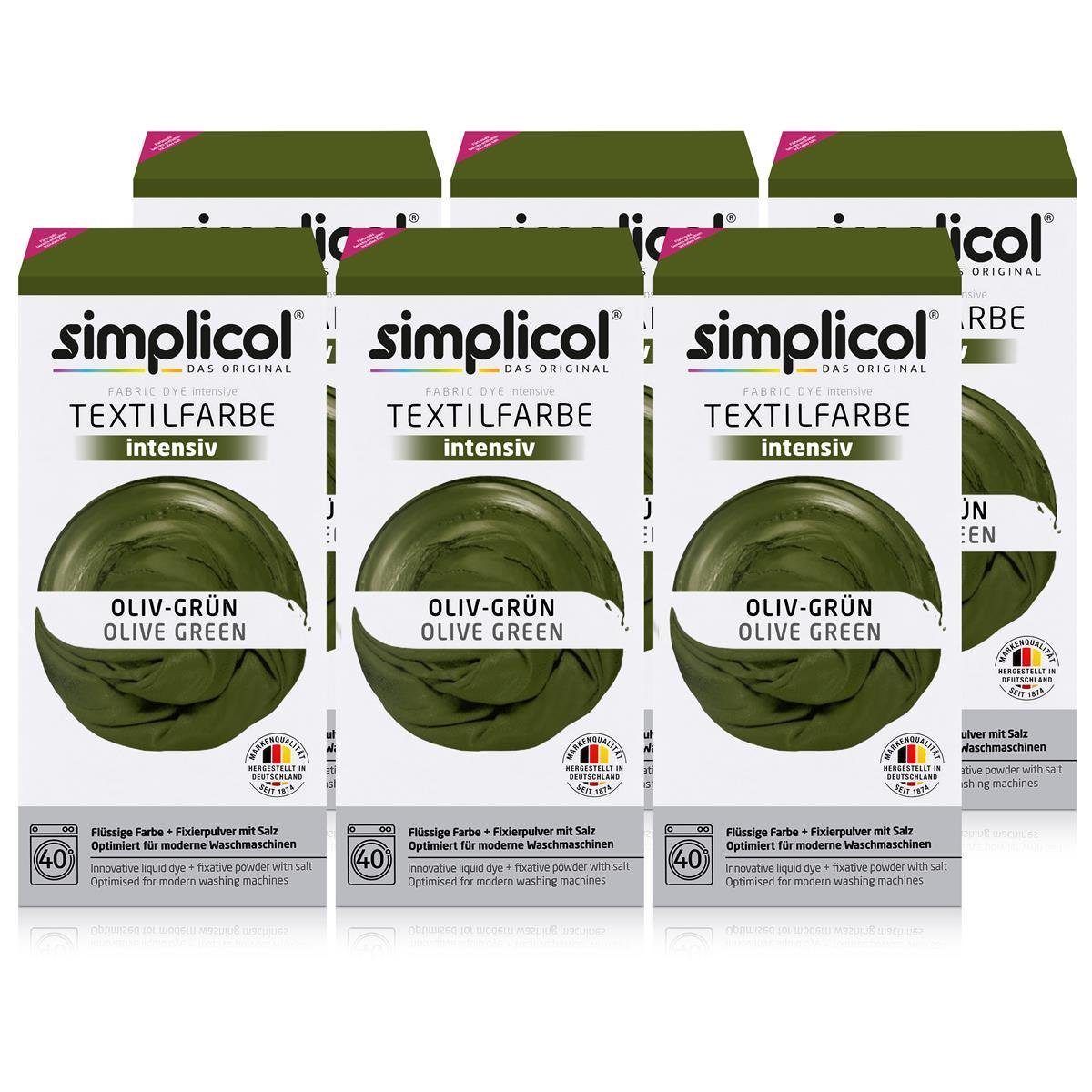 Textilfarbe Simplicol Textilfarbe intensiv Oliv-Grün - Einfaches Färben (6er Pack)