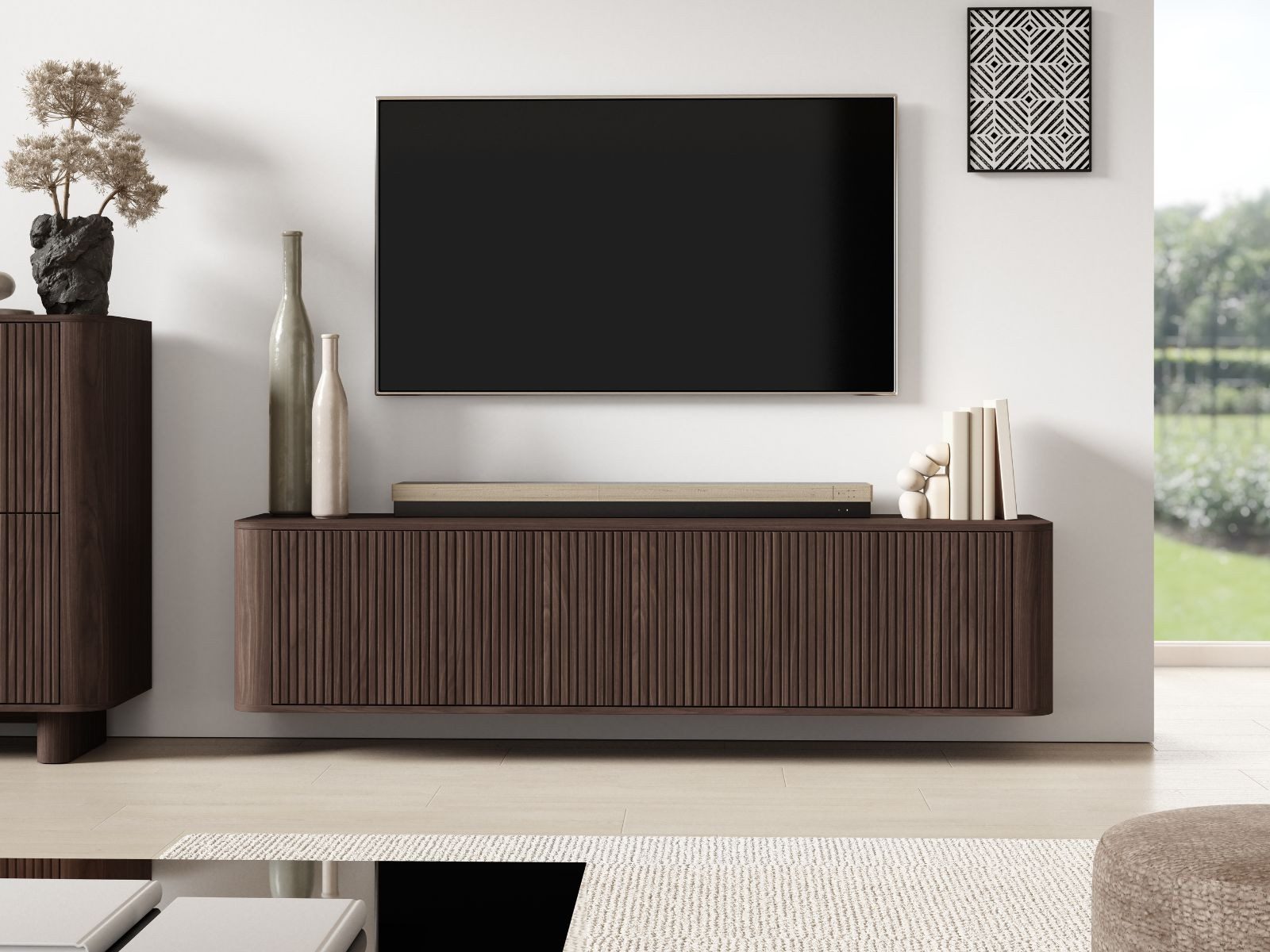 Compleo TV-Schrank 180 cm breit, Lowboard Nussbaum oder Kaschmir Japandi Design