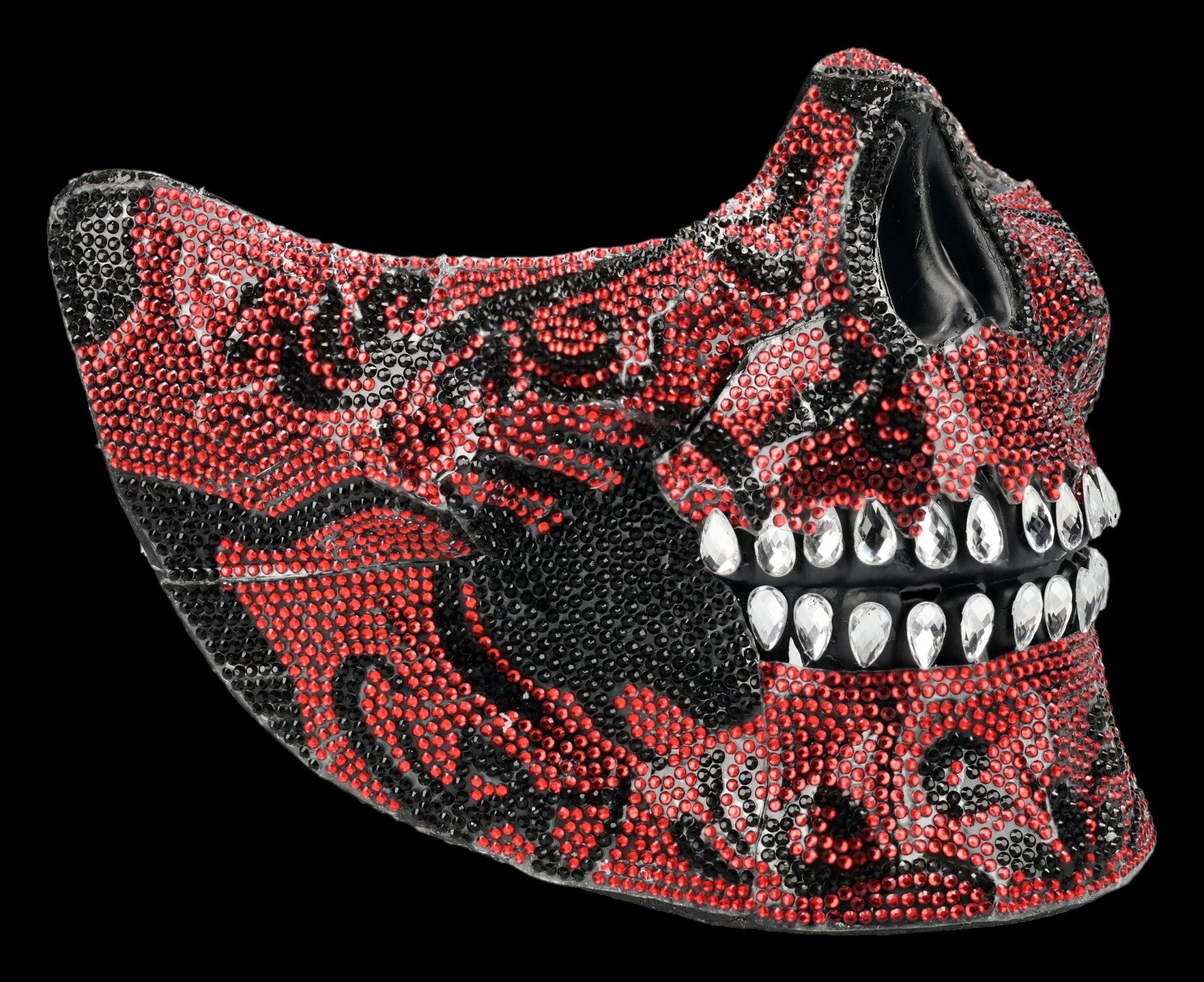 Figuren Shop GmbH Verkleidungsmaske Totenkopf Maske – Rote Halbmaske Cosplay Schmuckstein Horror 13.5 cm