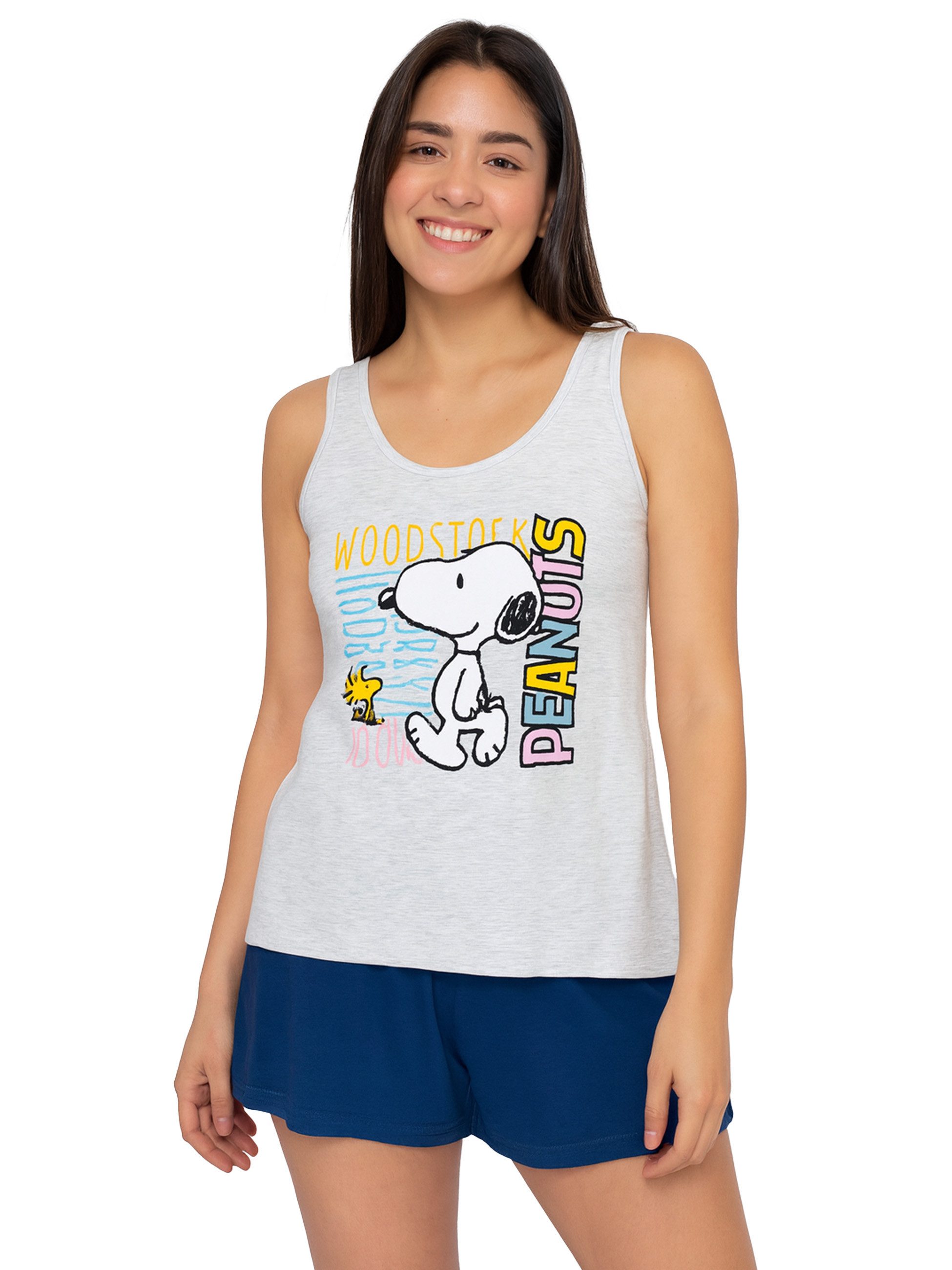 United Labels® Schlafanzug Peanuts Snoopy Schlafanzug Pyjama Set ohne Ärmel Tanktop mit Shorts