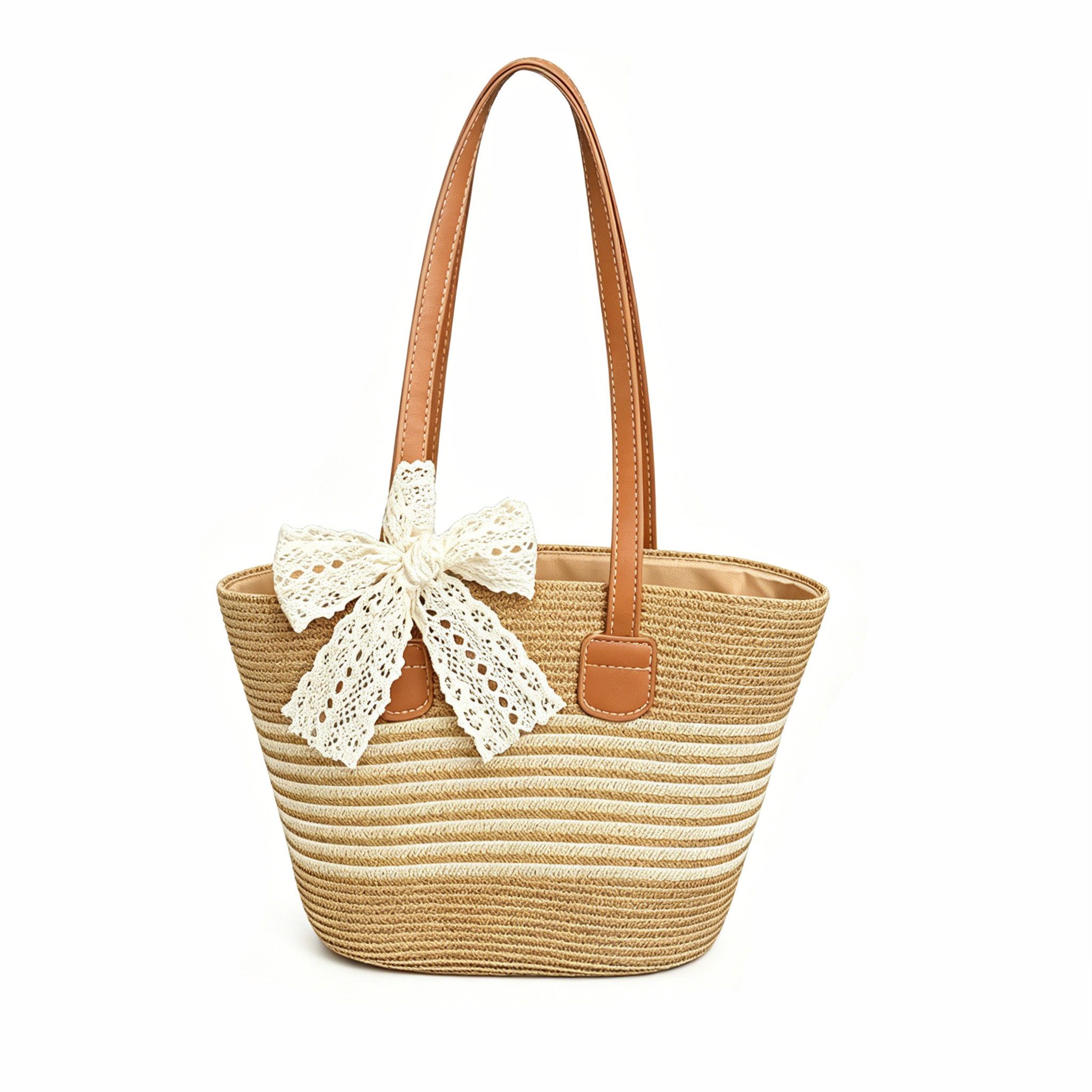 Zaewry Strandtasche Stroh-Strandtasche, geräumige Strohtasche, Strand-Schultertasche, Strohtasche mit Henkel
