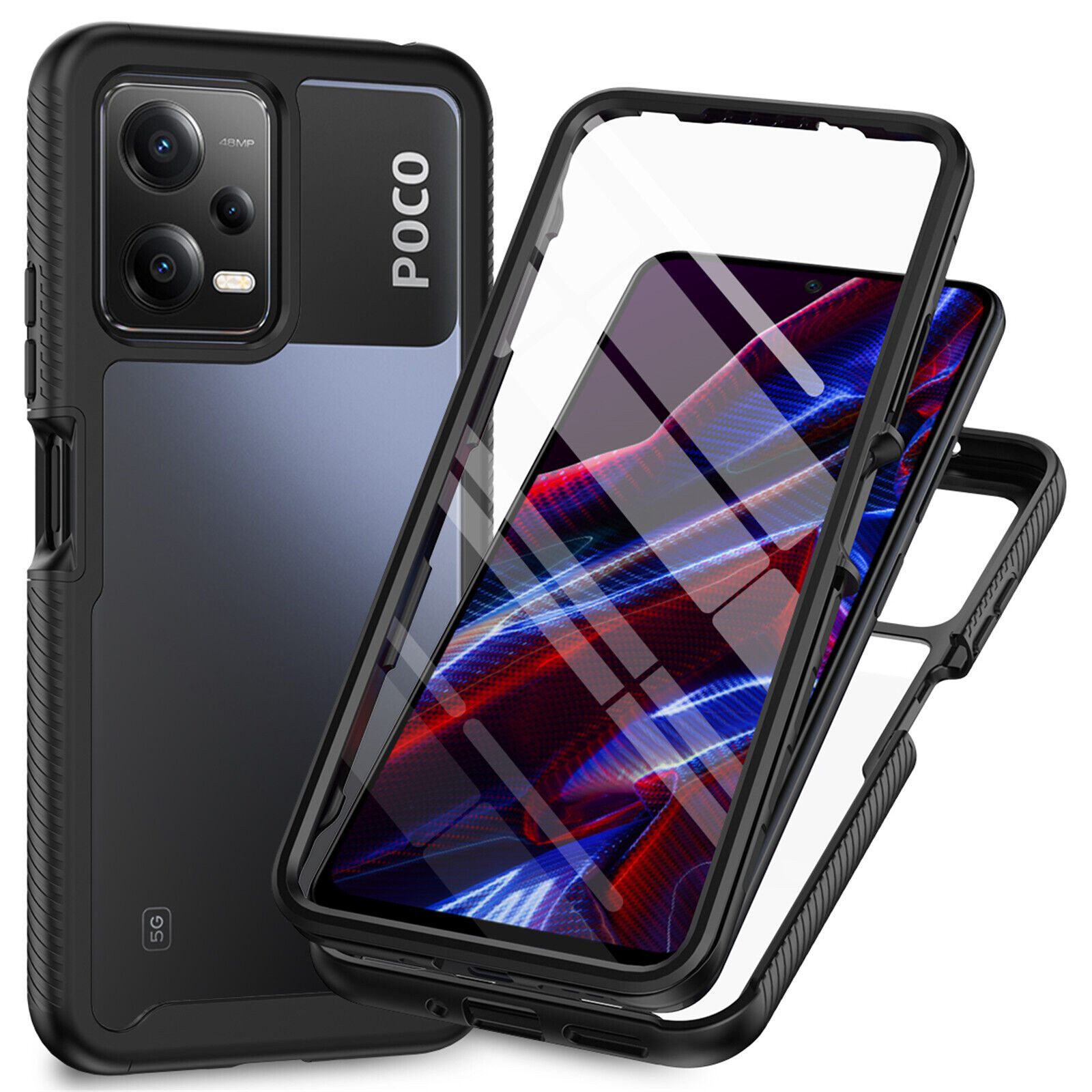 betterfon Handyhülle für Xiaomi Redmi Note 12 / Poco X5 5G TPU Case mit 360° Rundumschutz, 360 Grad Hülle mit Displayschutz und Fingerprint