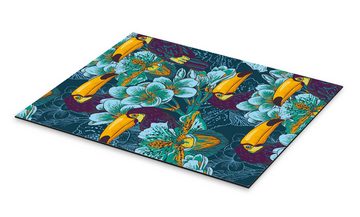 Posterlounge Alu-Dibond-Druck Editors Choice, Tropische Blumen mit Tukan, Orientalisches Flair Grafikdesign
