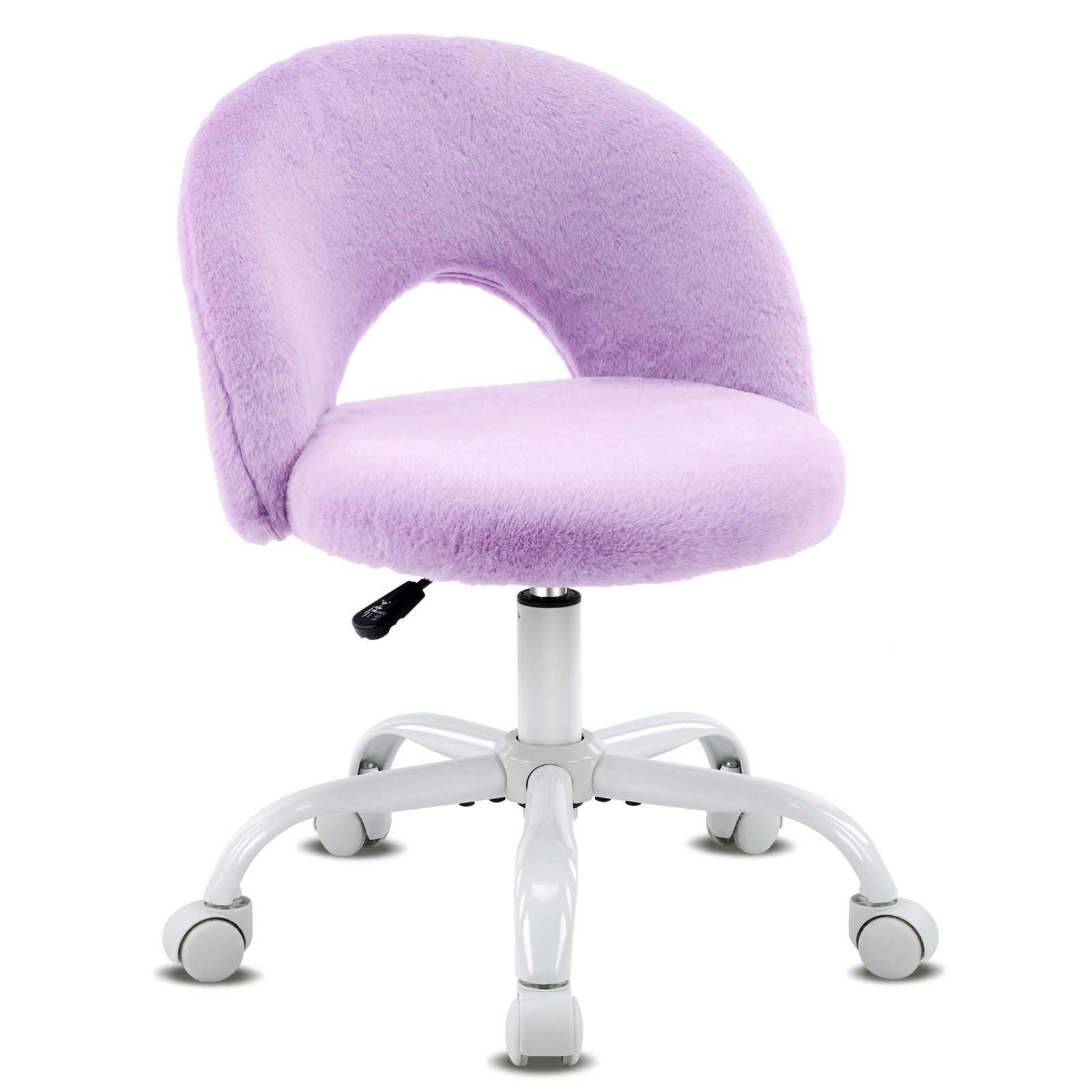 VINGLI Drehstuhl Schminktisch Stuhl, Schreibtischstuhl, Bürostuhl ohne Armlehnen, Höhenverstellbar, Homeoffice, Make up, Kunstkaninchenfell