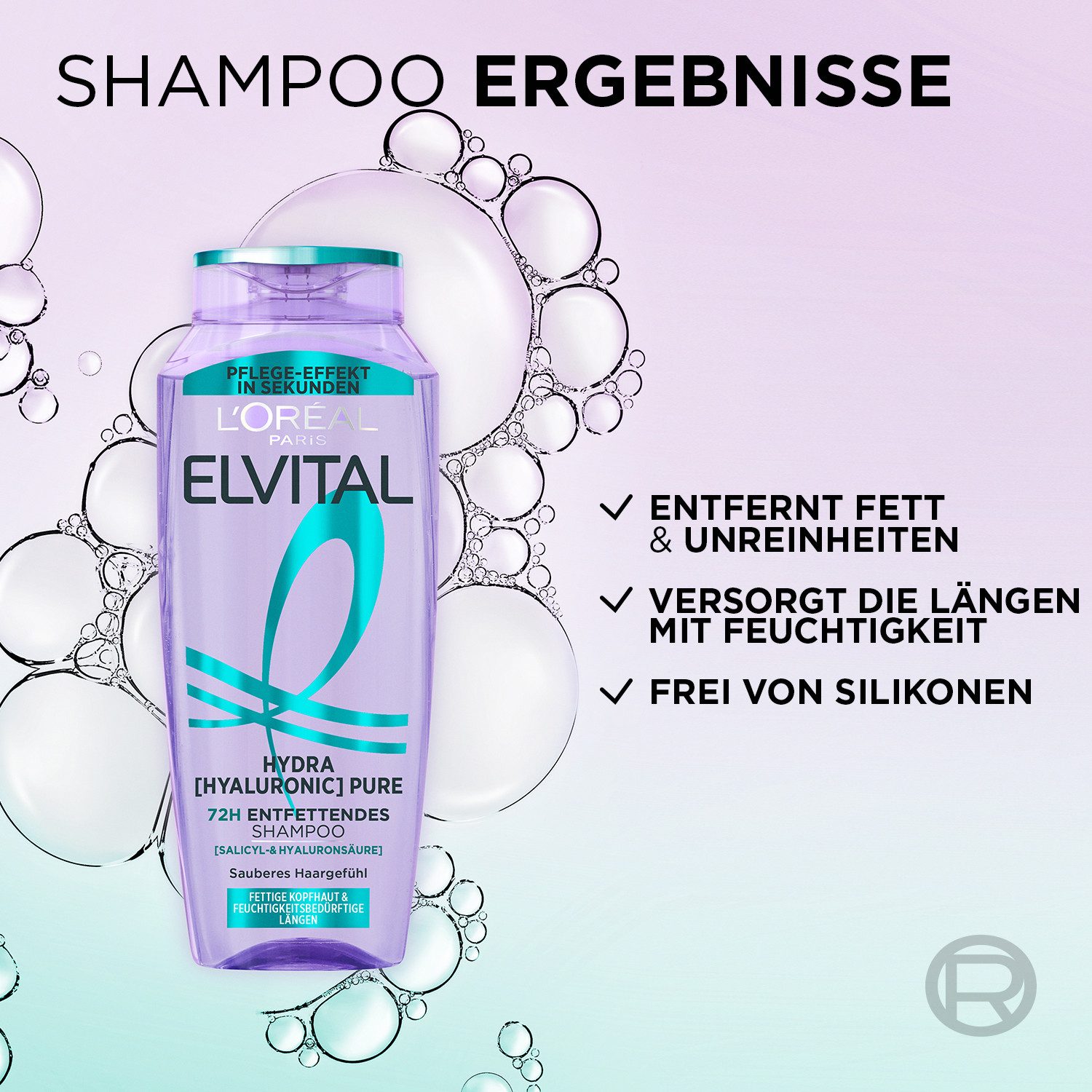 L'ORÉAL PARIS Haarshampoo L'Oréal Paris Elvital Hydra [Hyaluronic] Pure Shampoo, Packung, 6-tlg., Reinigt fettige Kopfhaut, spendet bis zu 72h Feuchtigkeit für  – Bild 3 von 5