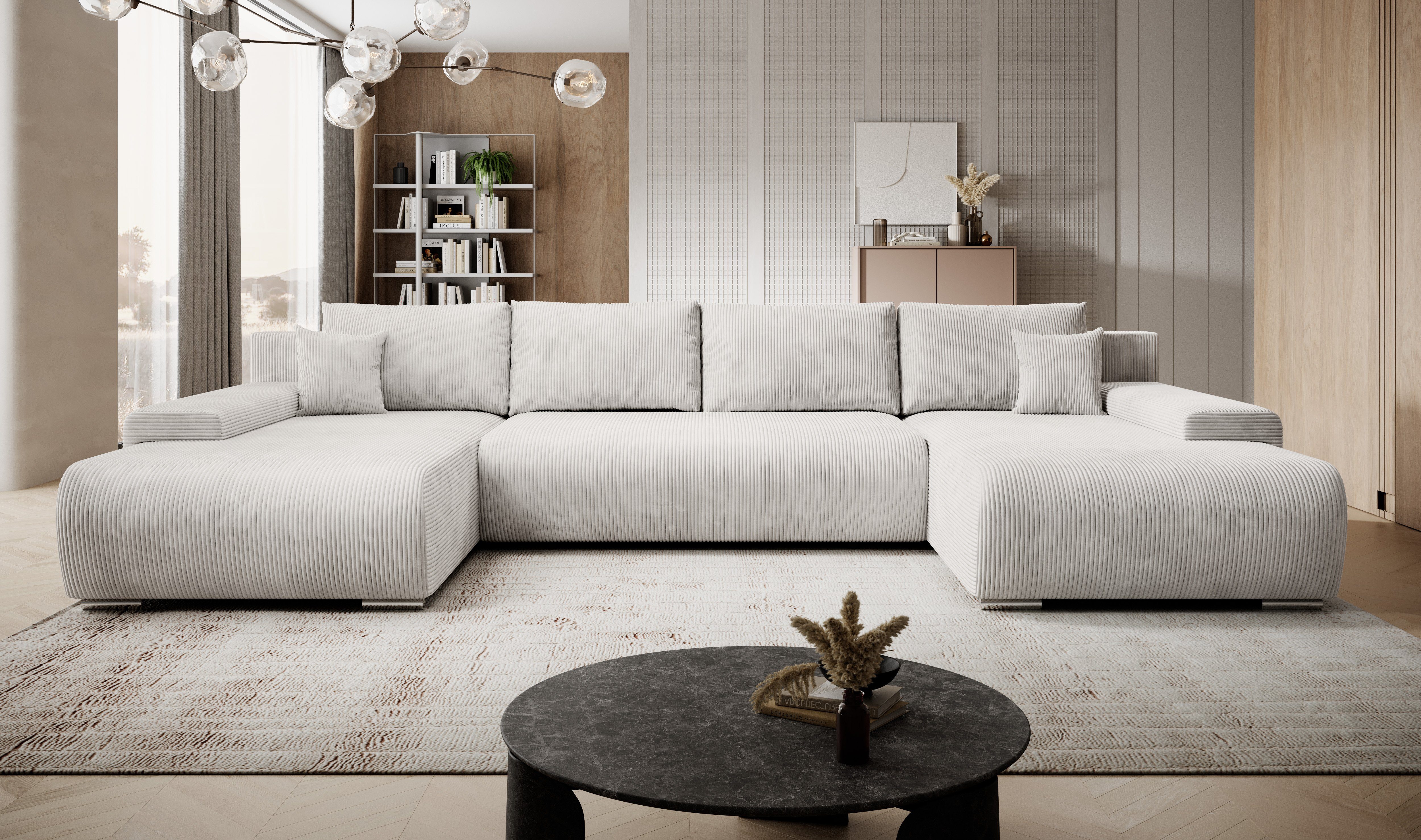 Credo Möbel U-Form mit und U-Form, beige Couch Bettkasten, Ecksofa Ecksofa PROMETO Schlaffunktion