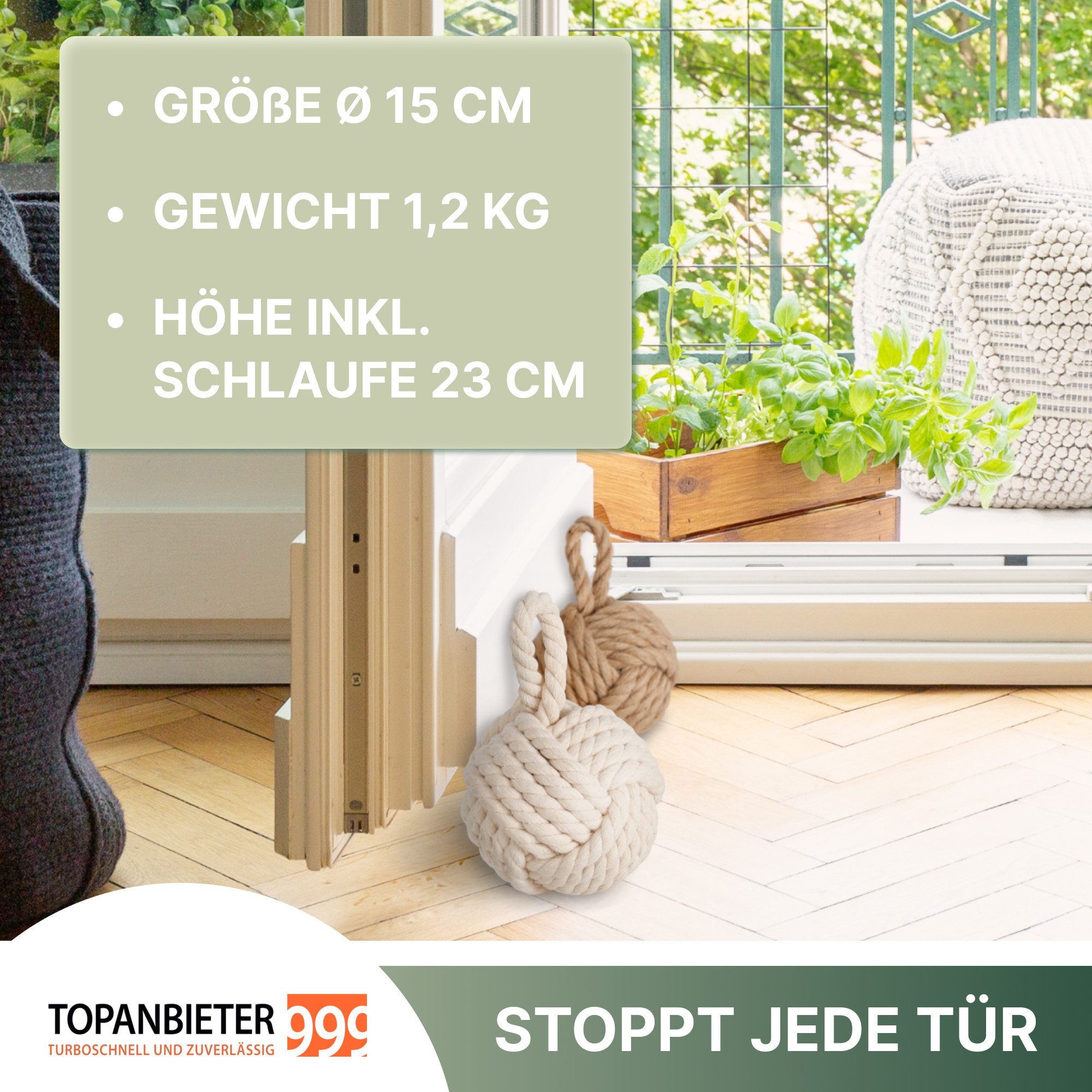 Topanbieter999 Türstopper Topanbieter999 Türstopper (2er Set), Jute natur und cremeweiß – Bild 4 von 5