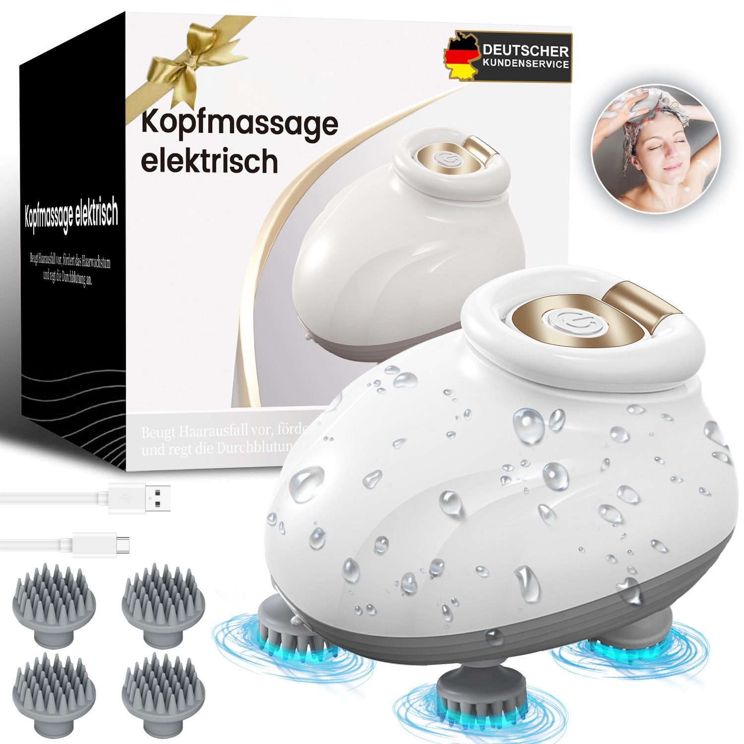 FOSMET Massagegerät Kopfmassage elektrisch,Rotes Lichtpflege,handliches Kopfmassagegerät, Kopfmassagegerät,Wasserdicht Electric Scalp Massager,Tiefenreinigung, IPX6 wasserdicht,mit 8 Massageköpfen und 3 Massagemodi, entspannende Kopfhautmassage,Ganzkörpermassage, Körperentspannung