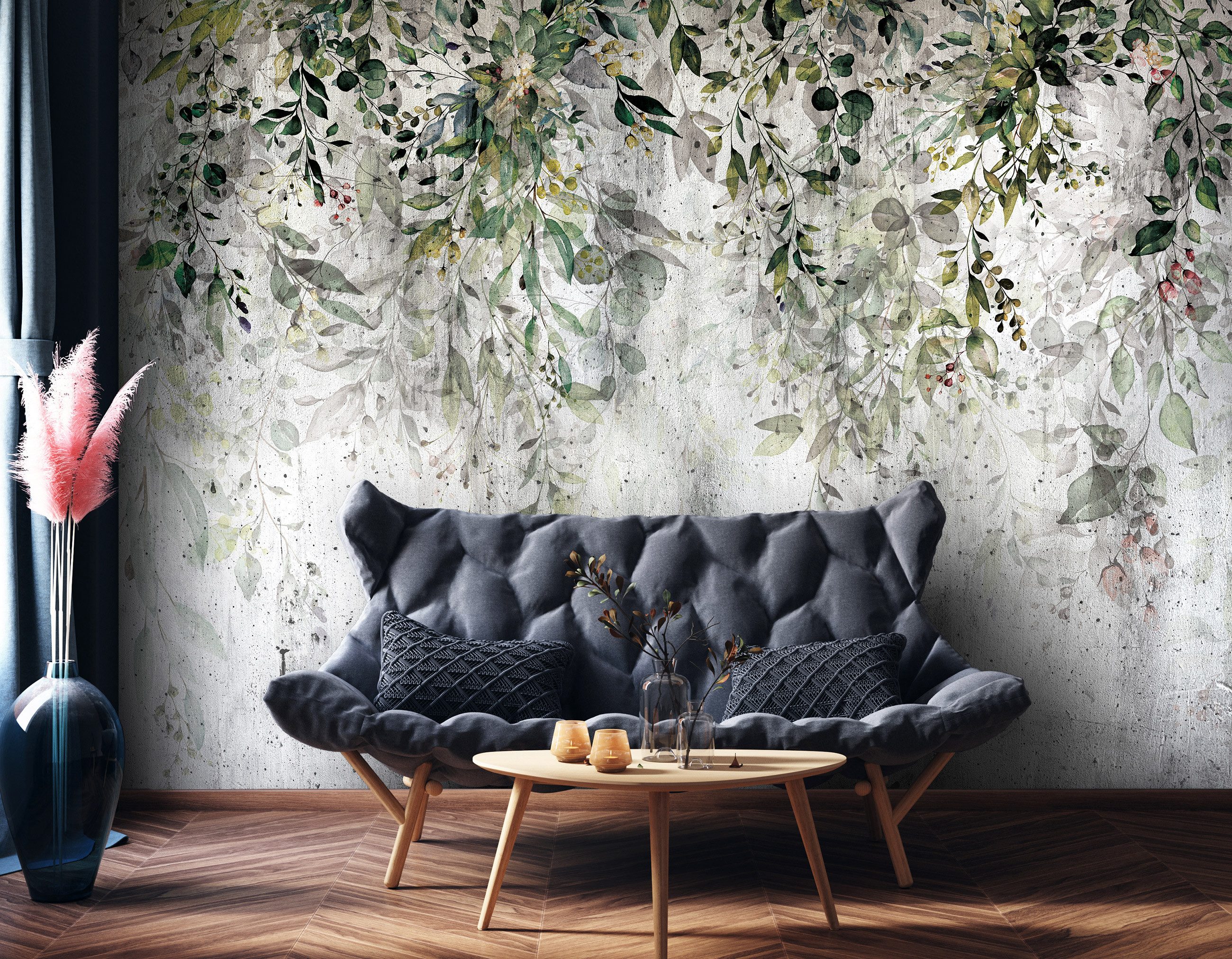 Wallarena Fototapete Blätter Hängend - Mehrfarbig - Modern - Vlies - Wohnzimmer, glatt, (2 St), 100x70cm
