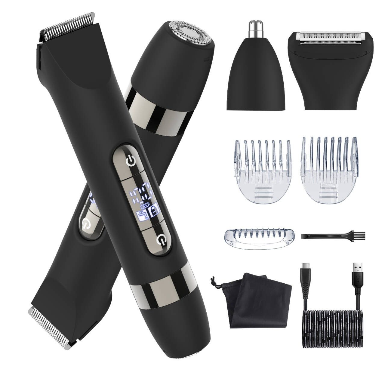 HATTEKER Körperrasierer HT-595, 4-in-1 Elektrorasierer, Nasenhaartrimmer, Gesichtsschneider, Dual-Kopf Elektrokörperrasierer, IPX7 Wasserdicht