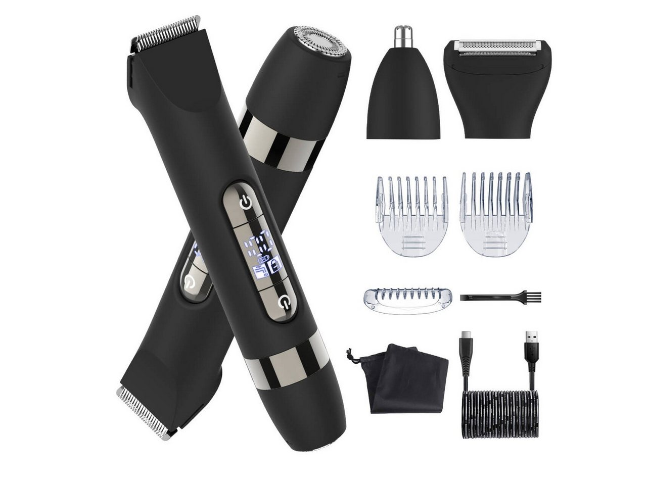 HATTEKER Körperrasierer HT-595, 4-in-1 Elektrorasierer, Nasenhaartrimmer, Gesichtsschneider, Dual-Kopf Elektrokörperrasierer, IPX7 Wasserdicht
