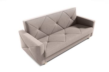 MOEBLO Schlafsofa PRETORIA, Couch Schlafsofa Bettsofa Kippsofa 3-Sitzer aus Samt - (BxHxT): 215x88x95 cm, mit Schlaffunktion und Bettkasten