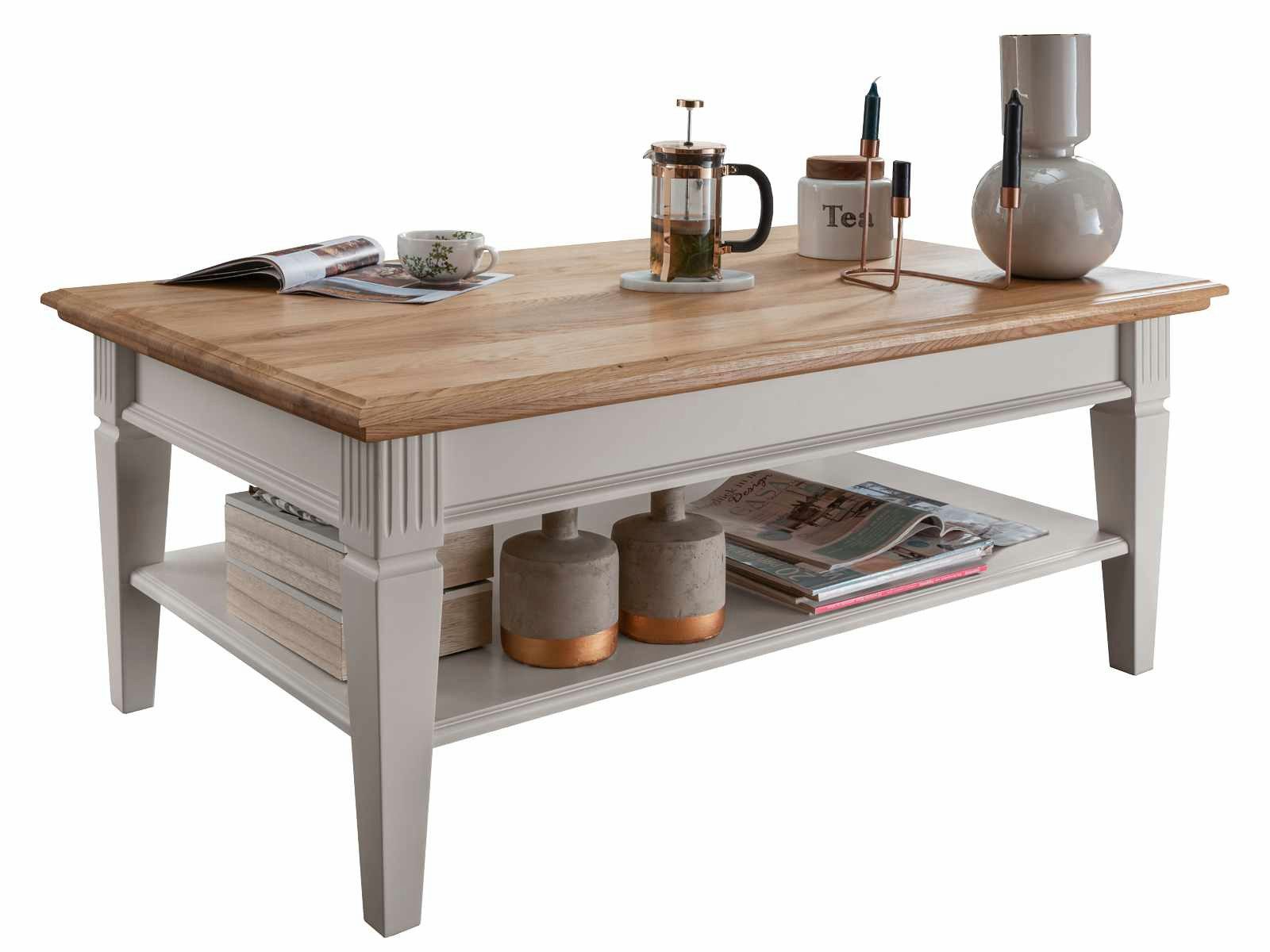 Casamia Couchtisch Couchtisch Wohnzimmer Tisch Monza 120x75cm Massivholz Pinie weiß