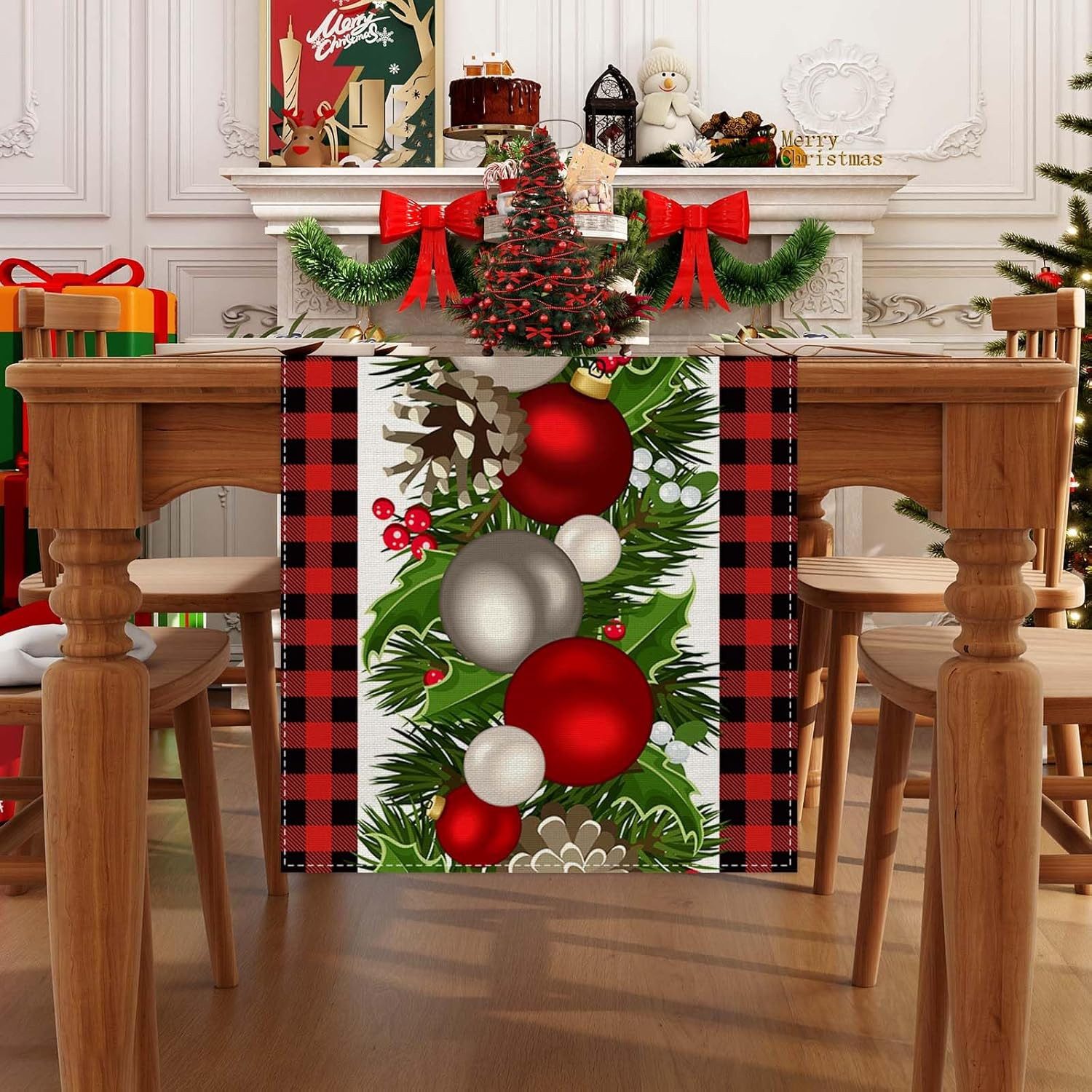 Bomiclss Tischläufer Weihnachten Tischläufer, Saisonnal Winter Küche Tisch Dekoration, Drinnen Urlaub Party Dekor 40x140 cm – Bild 4 von 5