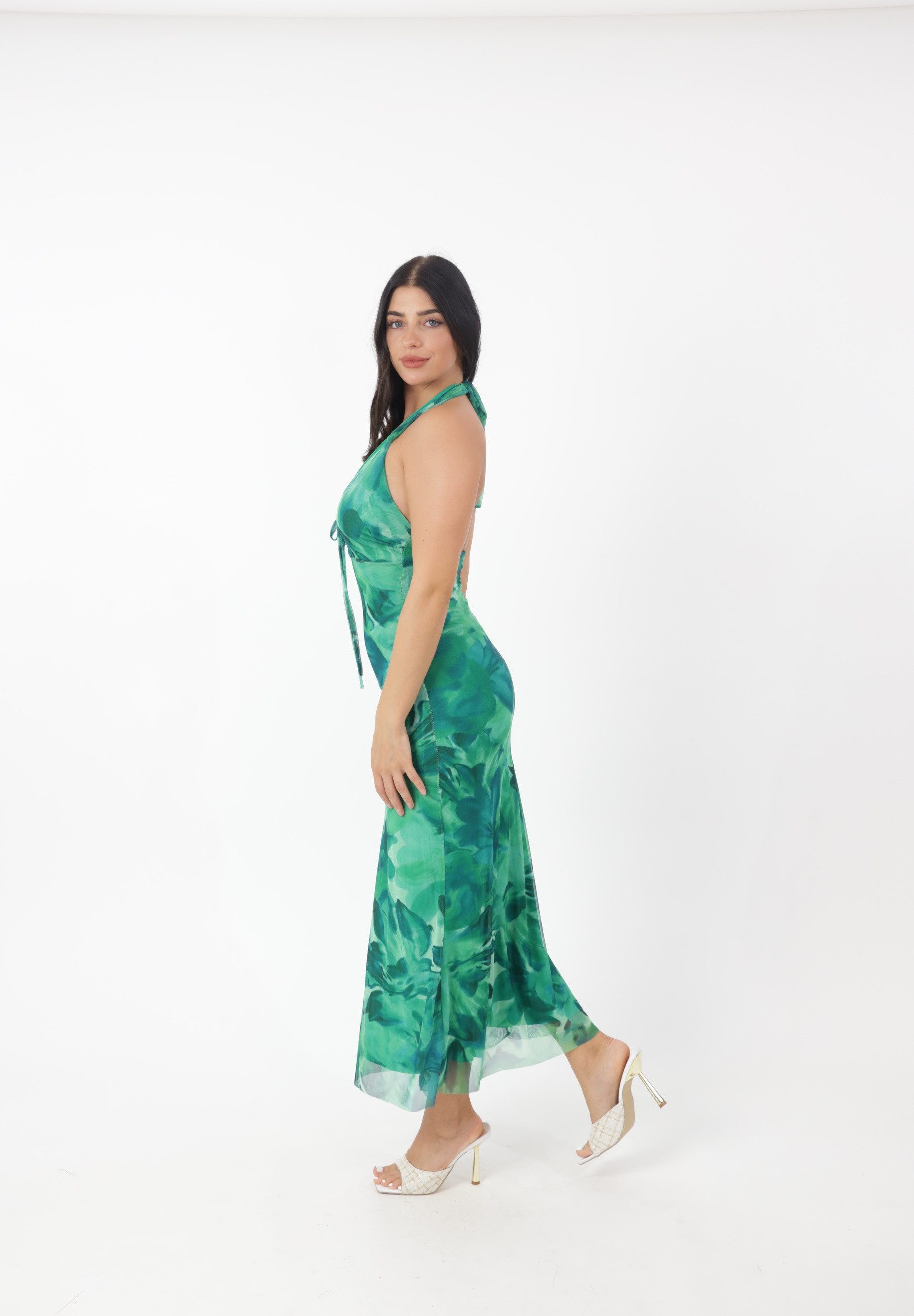 Elara Sommerkleid Damen Maxikleid mit Batikmuster – Neckholderkleid mit Rückenausschnitt mit Muster