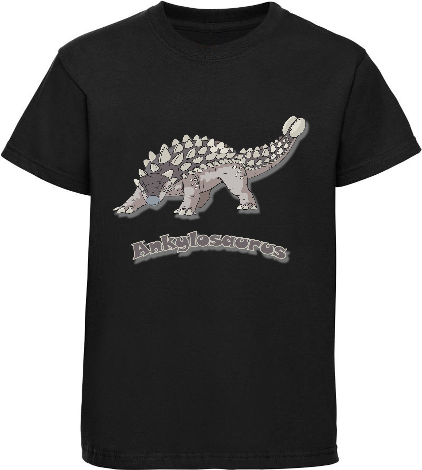 MyDesign24 Print-Shirt bedrucktes Kinder i63 Baumwolle T-Shirt mit rot, Ankylosaurus Dino mit 100% schwarz, Aufdruck, blau, weiß