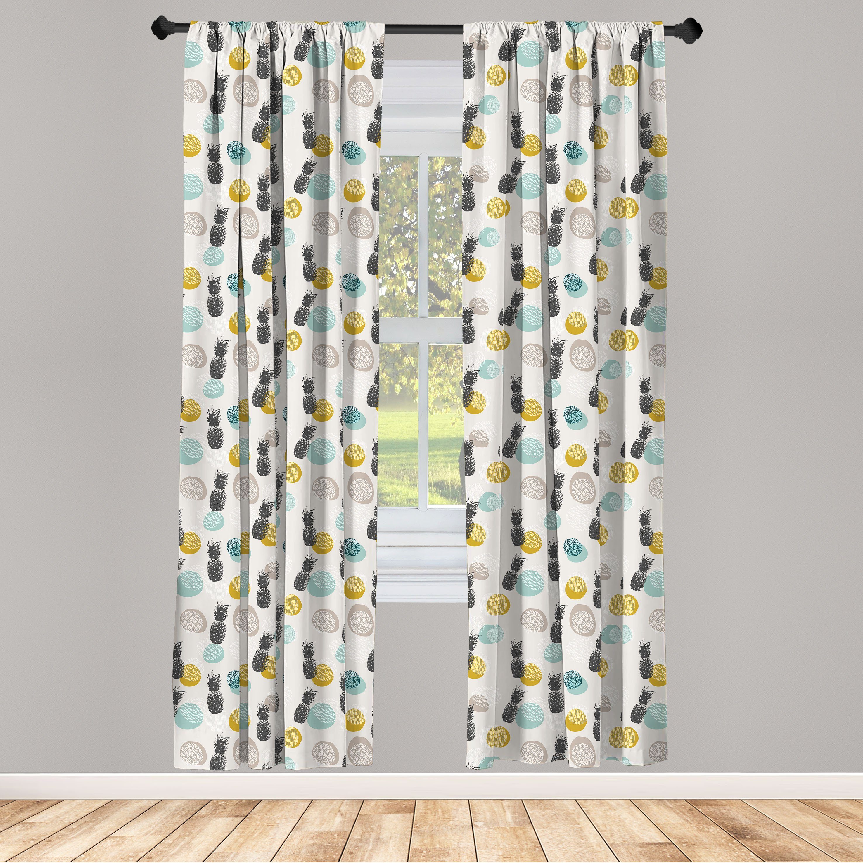 Gardine Vorhang für Wohnzimmer Schlafzimmer Dekor, Abakuhaus, Microfaser, Ananas Kreise Dashes Strokes | Fertiggardinen