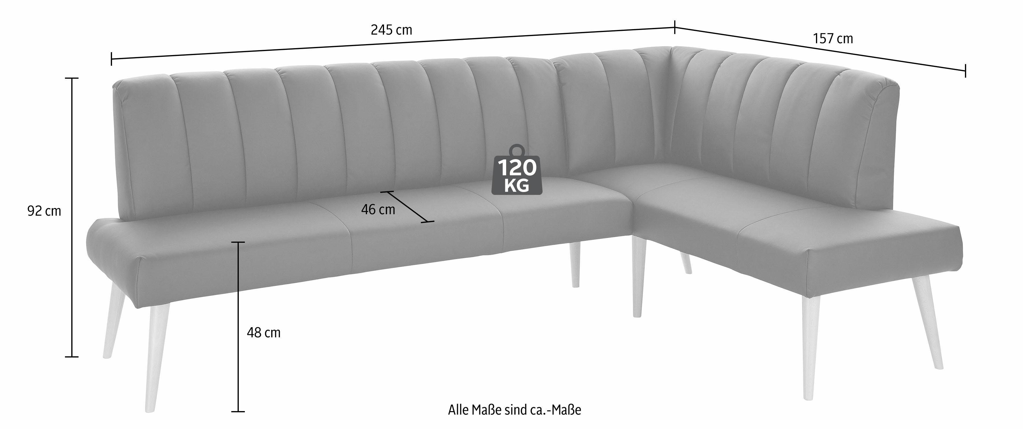 exxpo - sofa fashion Eckbank Costa, moderne Rückensteppung, bequem und elegant, hoher Holzfuß, hochwertig verarbeitet, Frei im Raum stellbar
