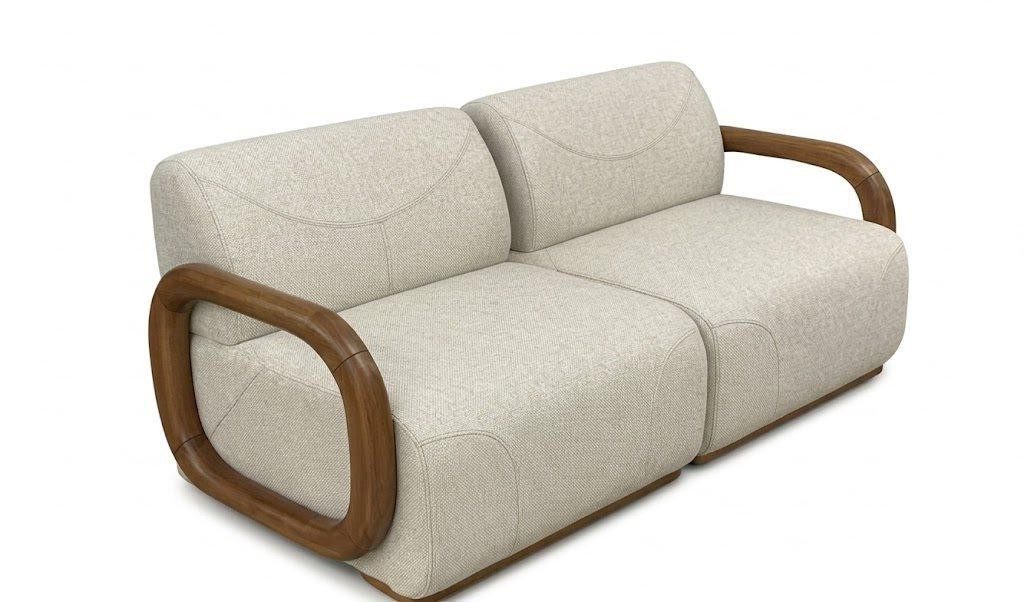 Xlmoebel Sofa 3-Sitzer Sofa Moderner Design Wohnzimmer Beige Abgerundete Formen Holz, 1 Teile, Abgerundete Formen