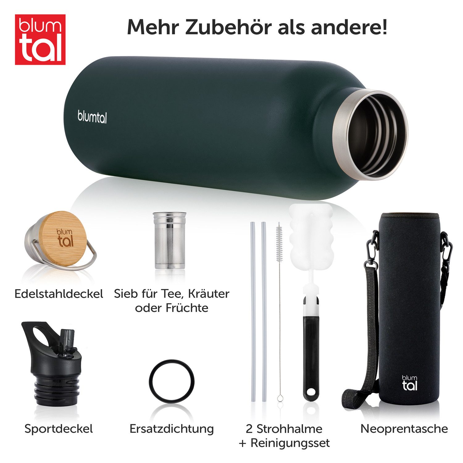 Blumtal Thermoflasche Thermosflasche 1L - doppelwandige Flasche Edelstahl 1L - BPA frei