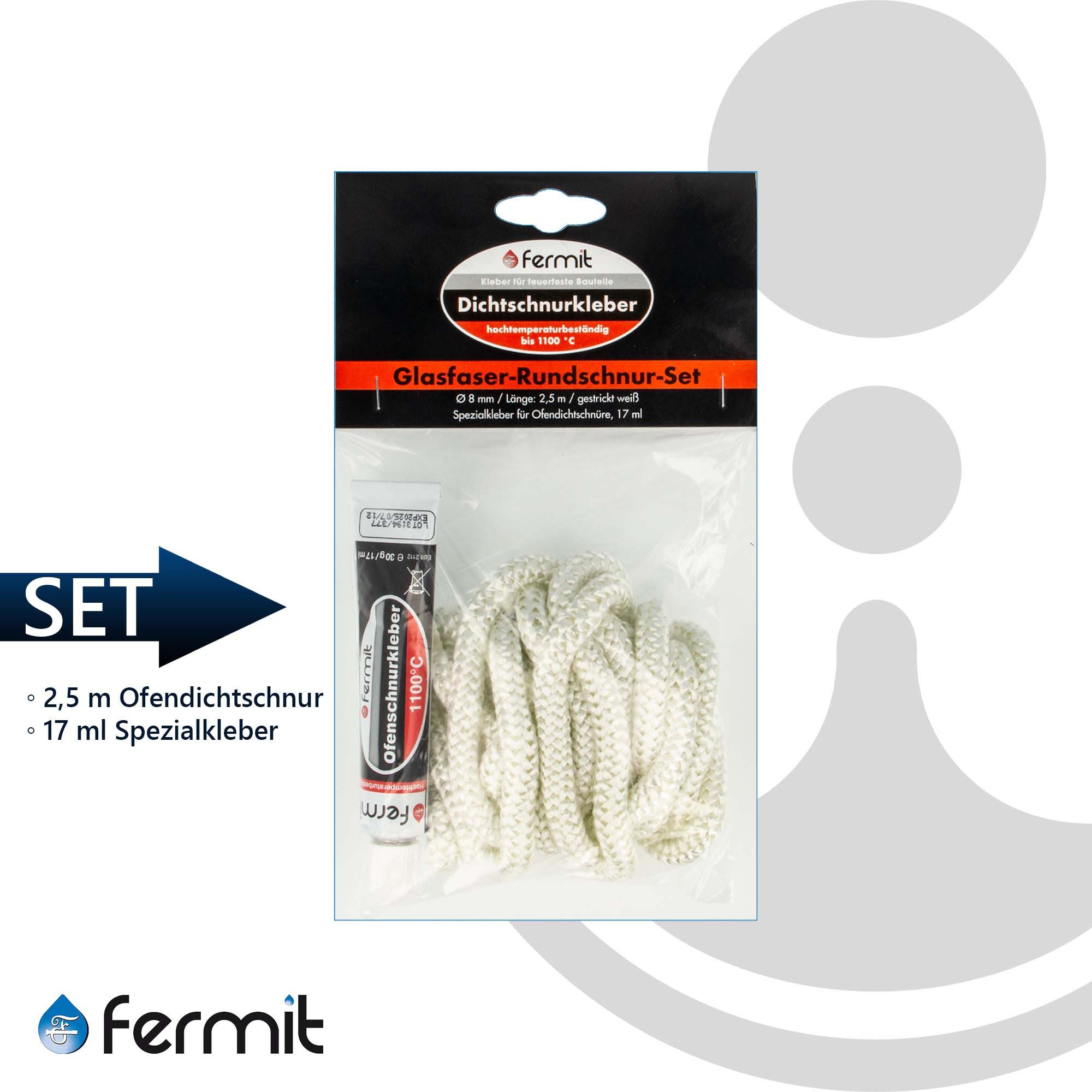 Fermit Dichtungsband Glasfaser Rundschnur-Set mit Spezialkleber günstig online kaufen