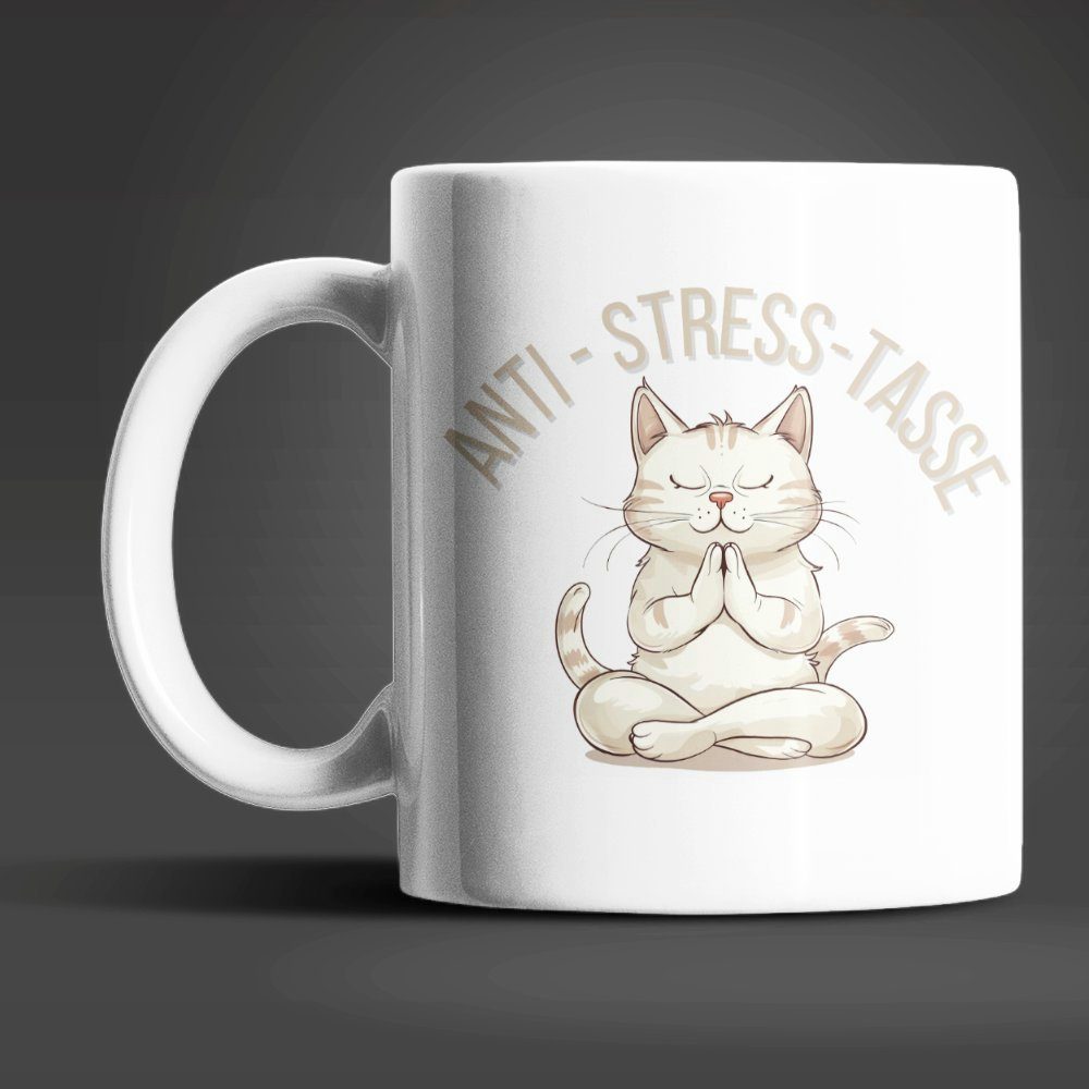 WS-Trend Tasse Yoga Katze Anti Stress Keramik Kaffeetasse Teetasse, Keramik