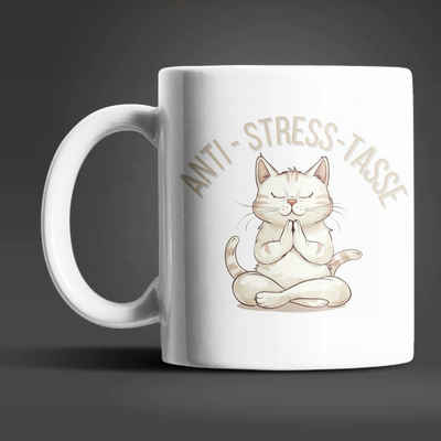 WS-Trend Tasse Yoga Katze Anti Stress Keramik Kaffeetasse Teetasse, Keramik
