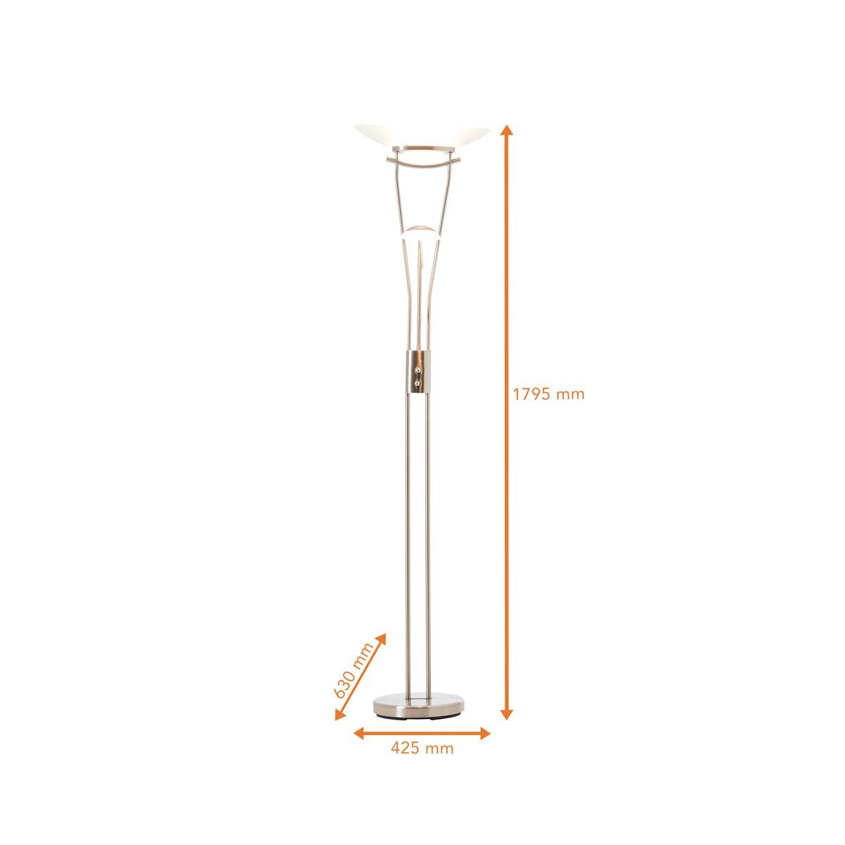 Lightbox Stehlampe, 2600lm, Höhe, eisen/weiß Metall/Glas, fest Lesearm, LED 1,8m integriert, flexibler dimmbar, Warmweiß