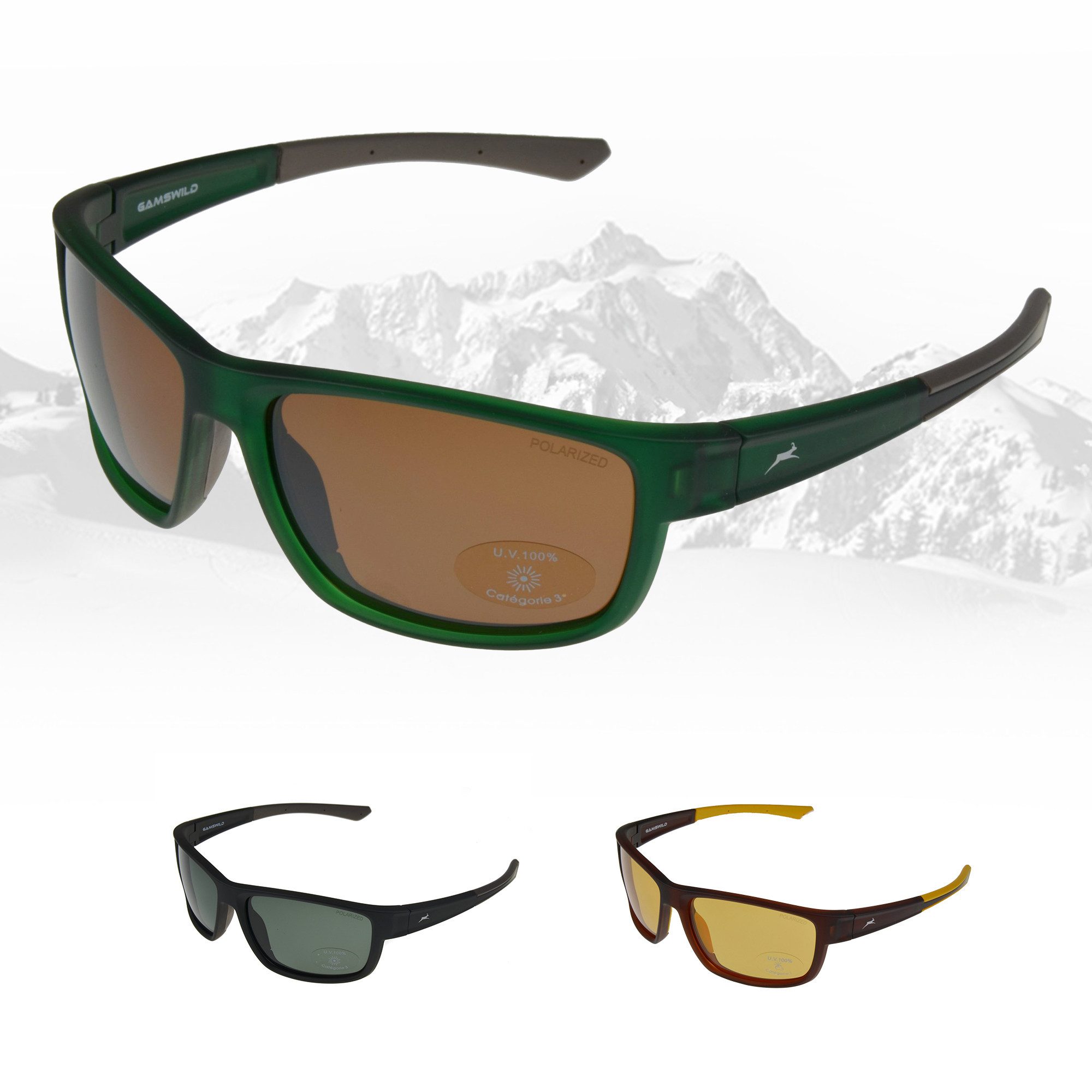 Gamswild Sportbrille UV400 Sonnenbrille Skibrille Fahrradbrille TR90 Damen Herren Unisex, Modell WS7434 in, braun, schwarz, pink, grün