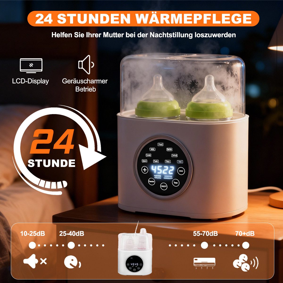 Novzep Babyflaschenwärmer Babyflaschenwärmer&Sterilisator,2 Flaschen,Auftauen,Erhitzen,Timer,LED, BPA-frei,100 °C Dampfst­erilisatio,Auftauen Warmhalten Babykostwärmer