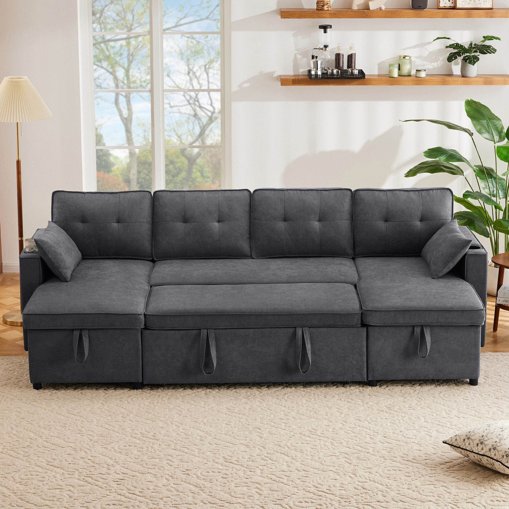 Merax Schlafsofa U-förmiges Sektionssofa aus Baumwoll- & Leinenstoff, 1 Tei günstig online kaufen