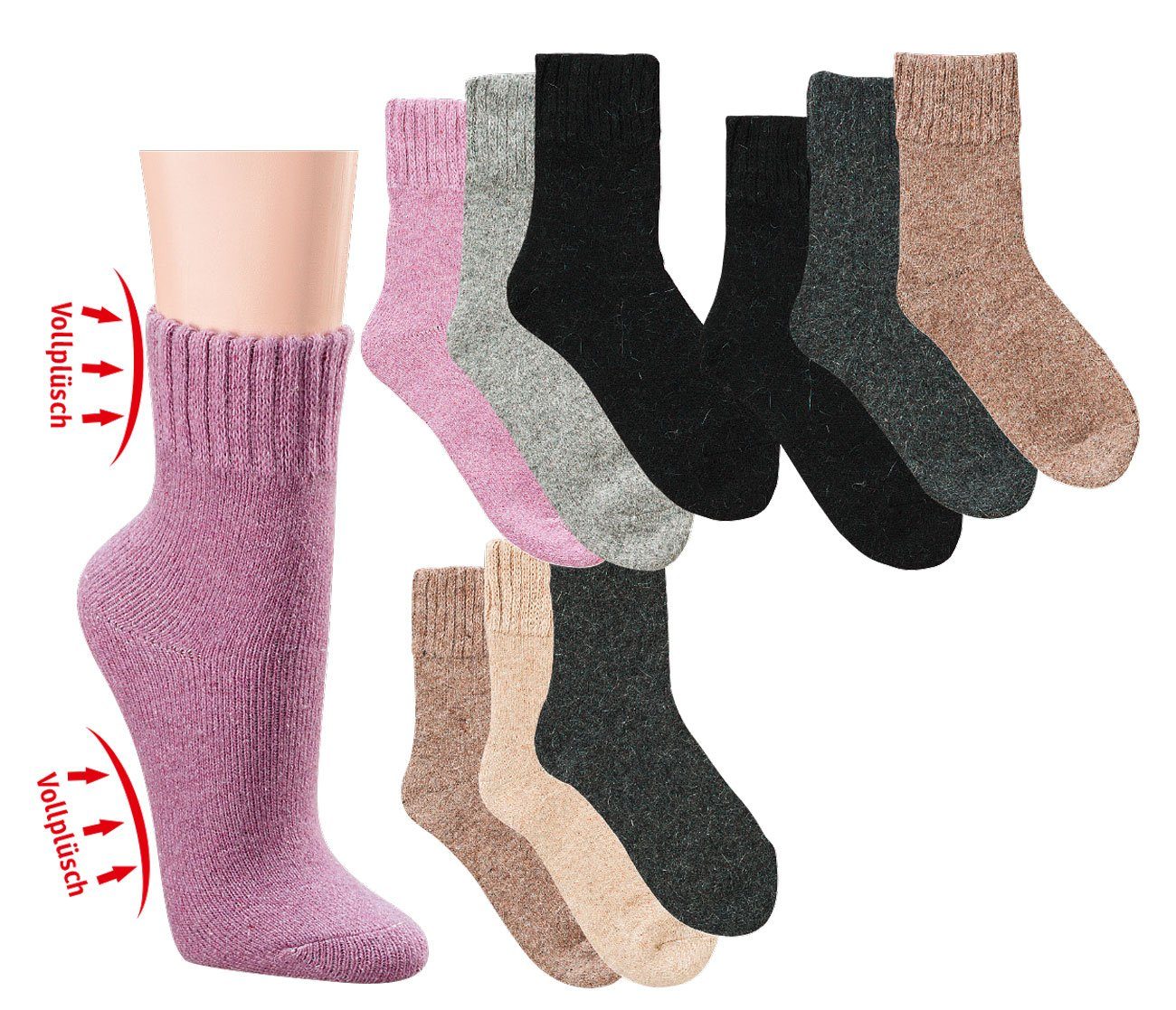 Socks 4 Fun М'які шкарпеточки Alpaka Vollplüsch 2er Bündel sortiert (2 Paar, 1-Paar, 2 Paar) besonders warm