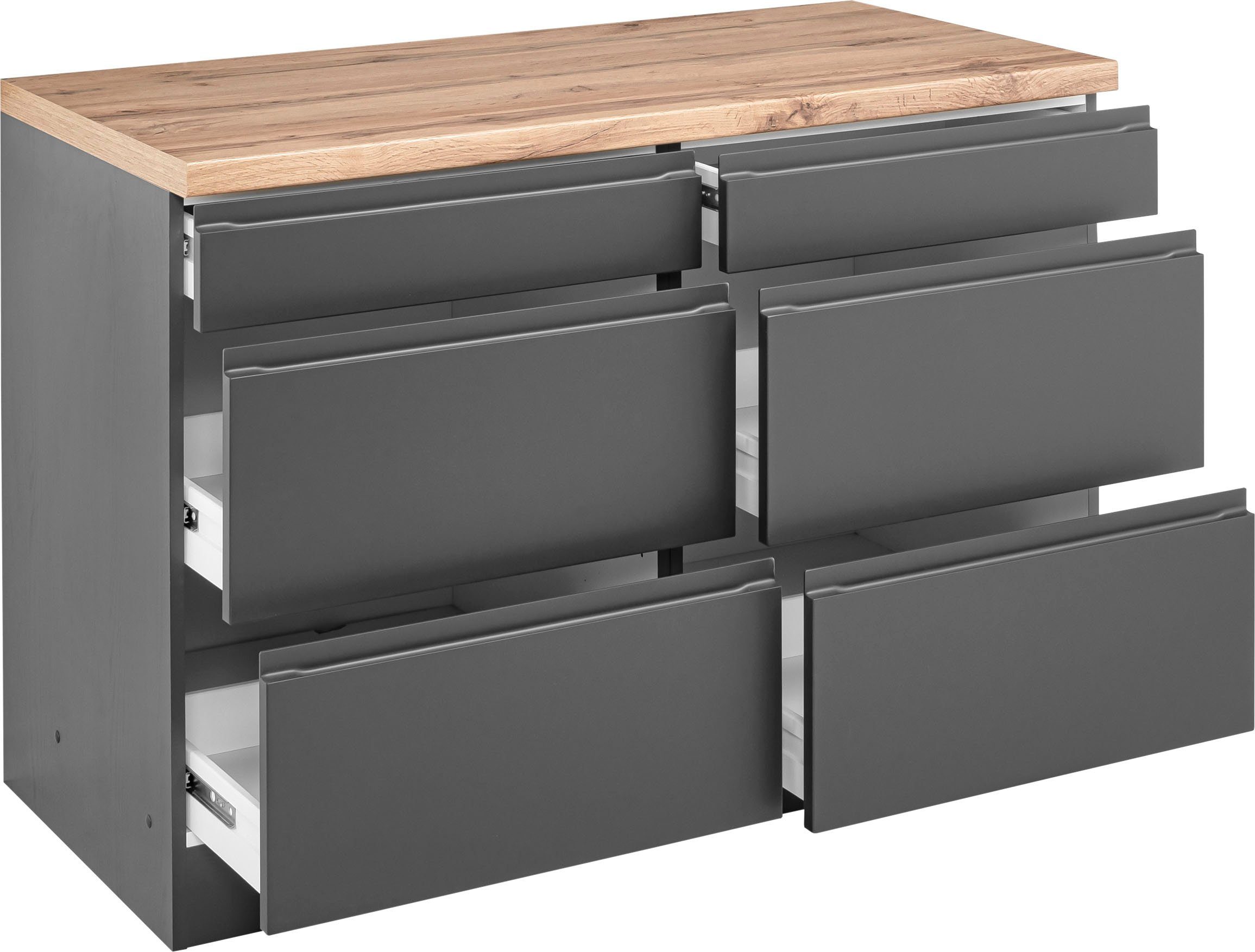 KOCHSTATION Unterschrank KS-Bruneck >>Bruneck<< 120 cm breit, für viel Stauraum, hochwertige MDF-Fronten