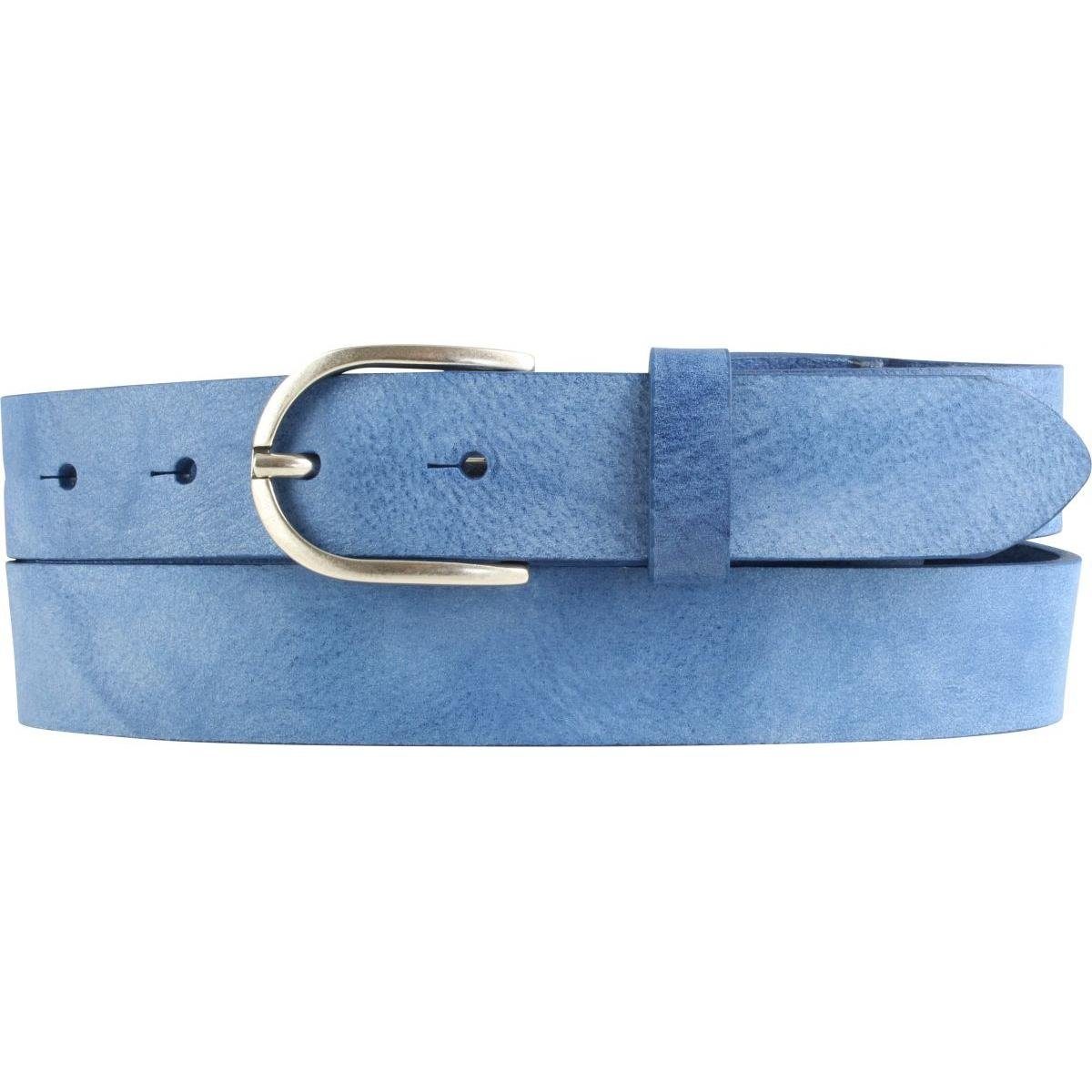 - Leder-Gürte Vollrindleder weiches Blau, BELTINGER Altsilber, Vintage-Look Leder, Altsilber Gürtelschnalle Ledergürtel Vintage 3 cm aus Damen-Gürtel in weichem