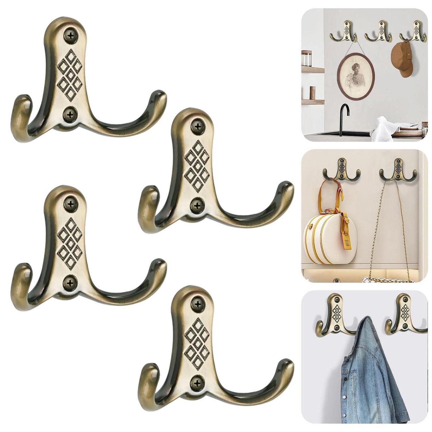 LuxusKollektion Wandhaken Kleiderhaken Wand Doppelhaken Vintage 4 St., (4-St)