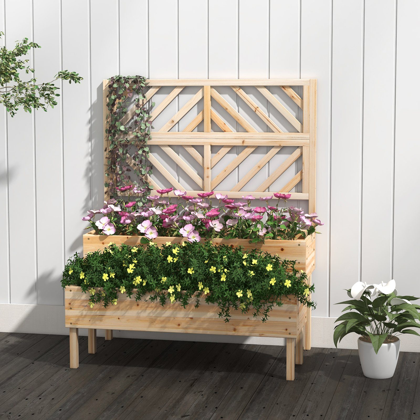 COSTWAY Hochbeet, mit Rankgitter, Spalier, Blumenkasten, günstig online kaufen