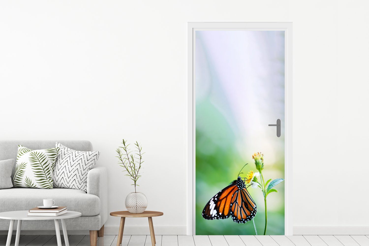 (1 bedruckt, Tür, 75x205 Matt, für cm Türaufkleber, - - MuchoWow St), Fototapete Blumen Türtapete Insekten, Schmetterling