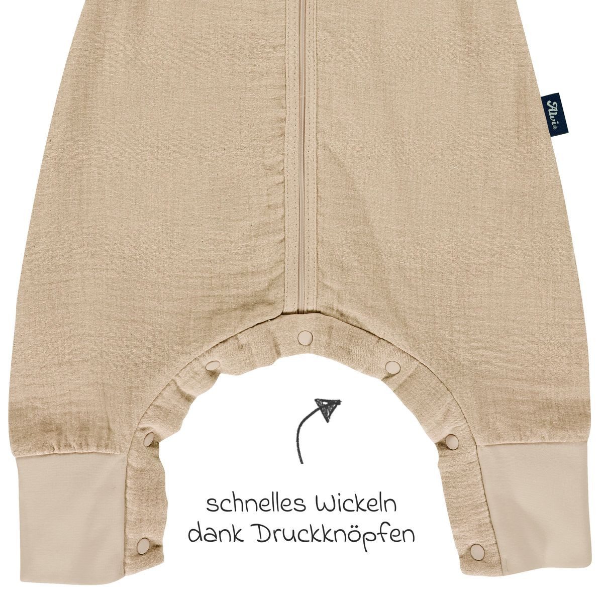 Alvi® Schlafsack Sand-Beige, Baby Sommer Schlafsack mit Füßen / Sleep-Overall Gr. 70 - Baumwolle