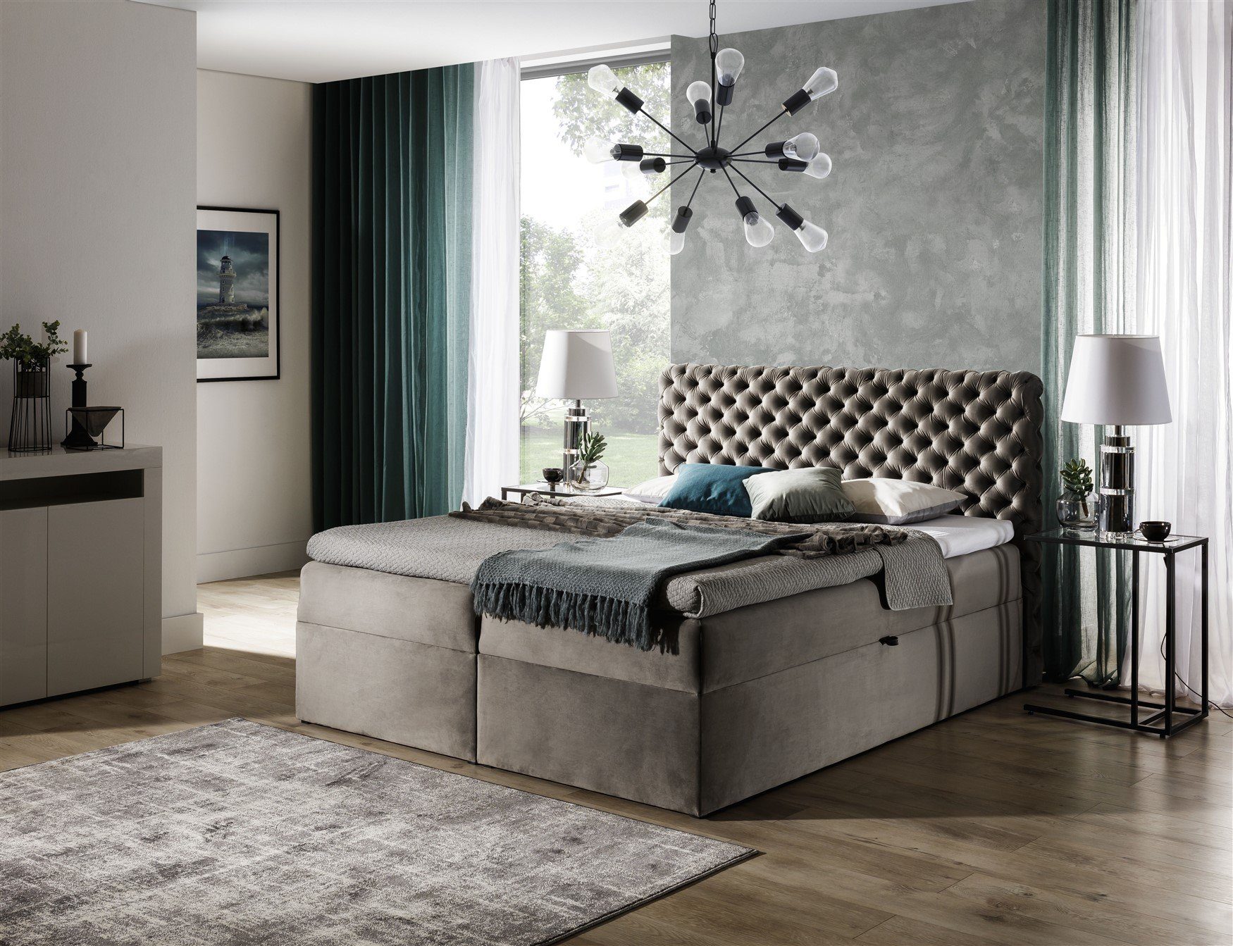 Fun Möbel Boxbett Schlafzimmerbett WILLIAM in "French Velvet" Quarzgrau (1-St., inkl. Kaltschaumtopper)