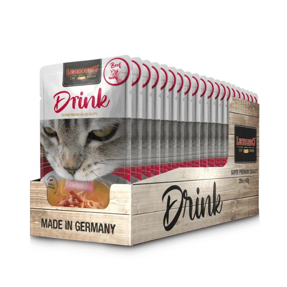 Leonardo Catfood Drink Beef - mit Brühe und Fleisch vom Rind & Huhn 20x40g, Ergänzungsfutter für: Katzen