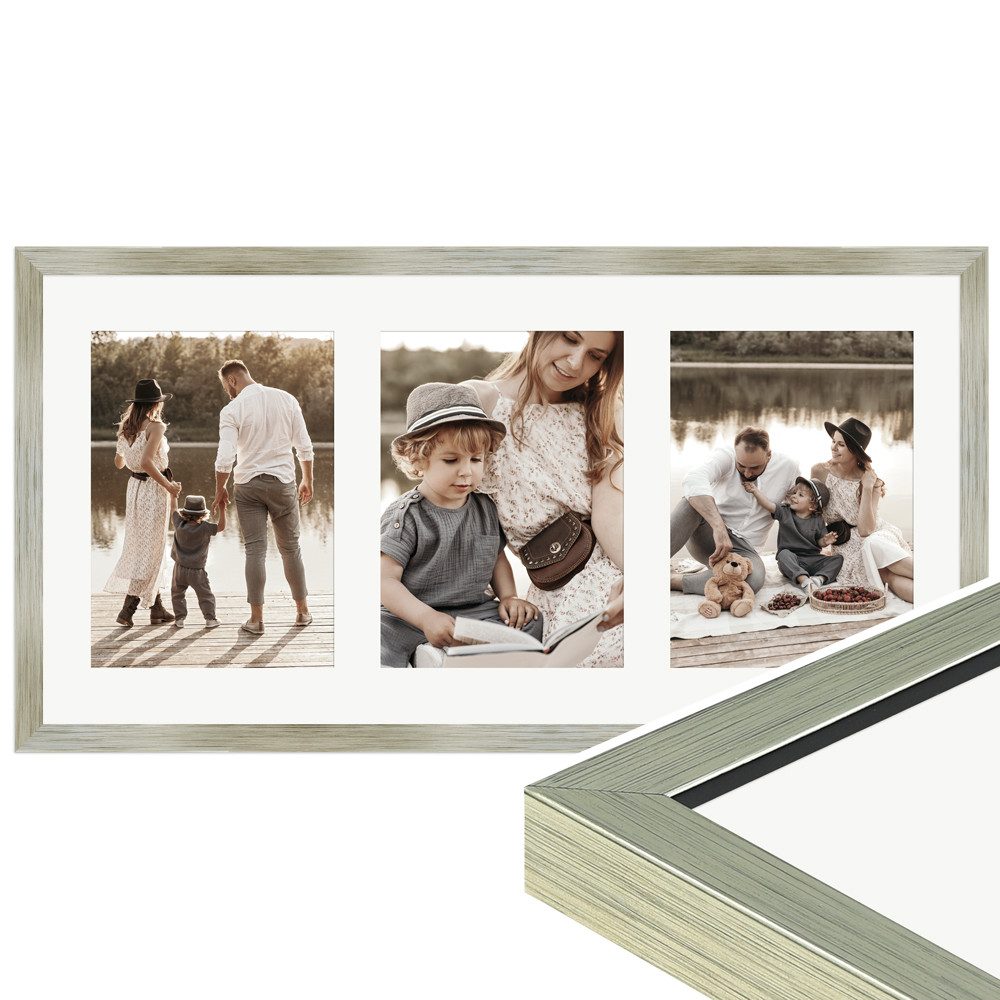 WANDStyle Galerierahmen G950 25x50 cm, für 3 Bilder, im Format 13x18 cm, aus Massivholz in der Farbe Gold