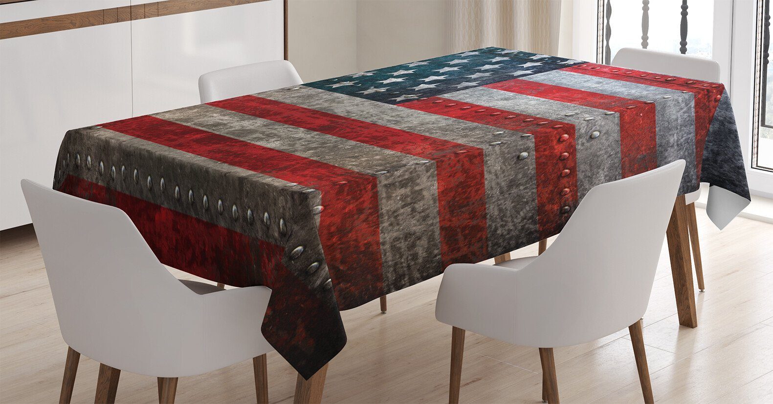 Abakuhaus Tischdecke Farbfest Waschbar Für den Außen Bereich geeignet Klare Farben, Amerikanische Flagge US-Flaggen-Platte