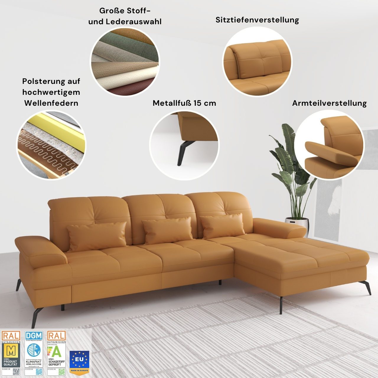 sit&more Recamiere Amica, inkl. Sitztiefenverstellung und Armteilverstellung, wahlweise mit Kopfteilverstellung und Stauraum